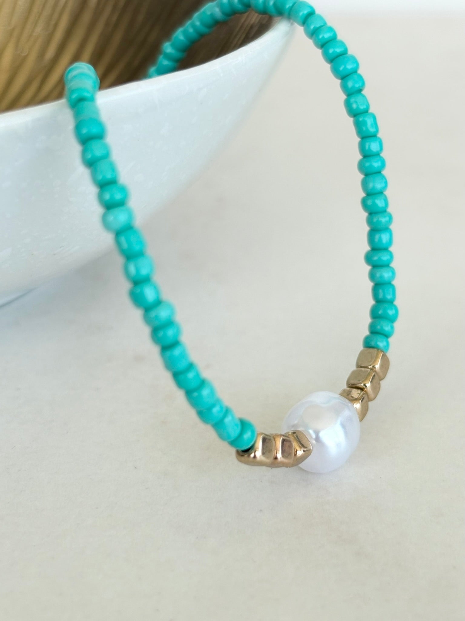 Turquoise Seed Bead & Baroque Pearl Necklace
