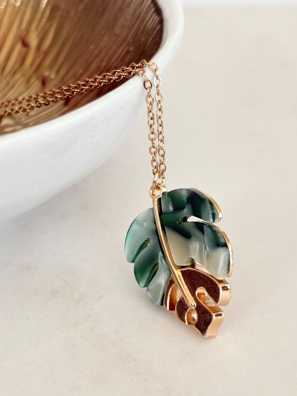Monstera Leaf Acetate Pendant Necklace