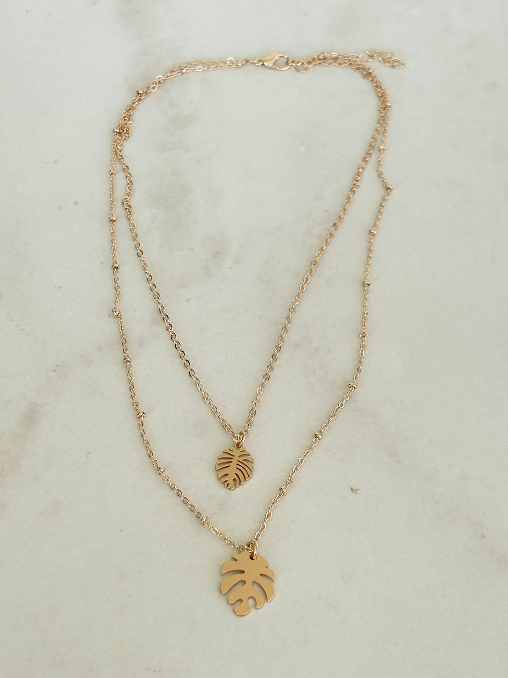 Double Monstera Chain Necklace