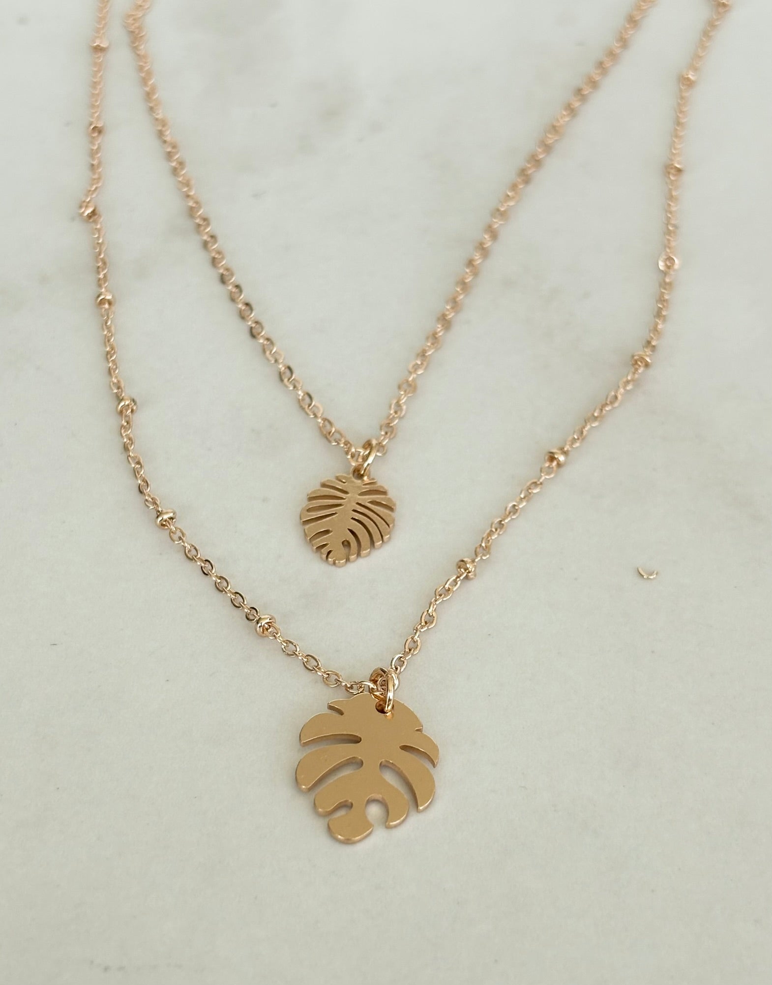 Double Monstera Chain Necklace