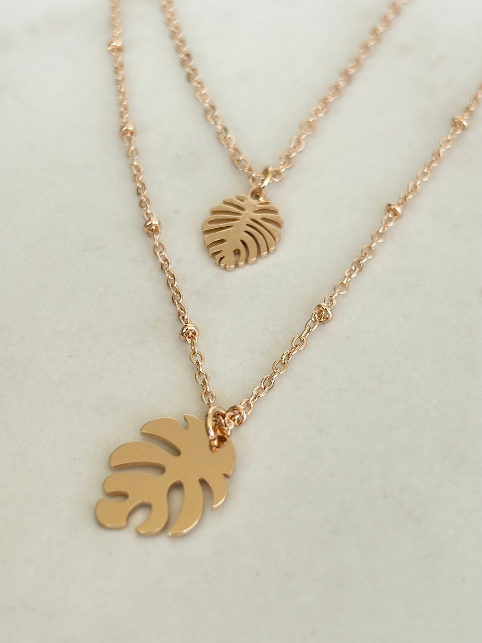 Double Monstera Chain Necklace