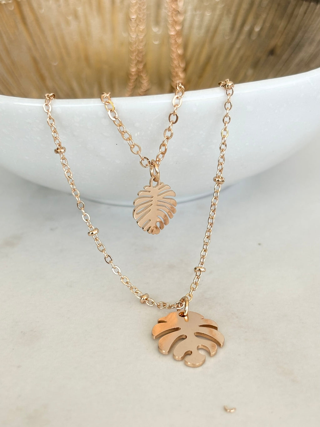 Double Monstera Chain Necklace