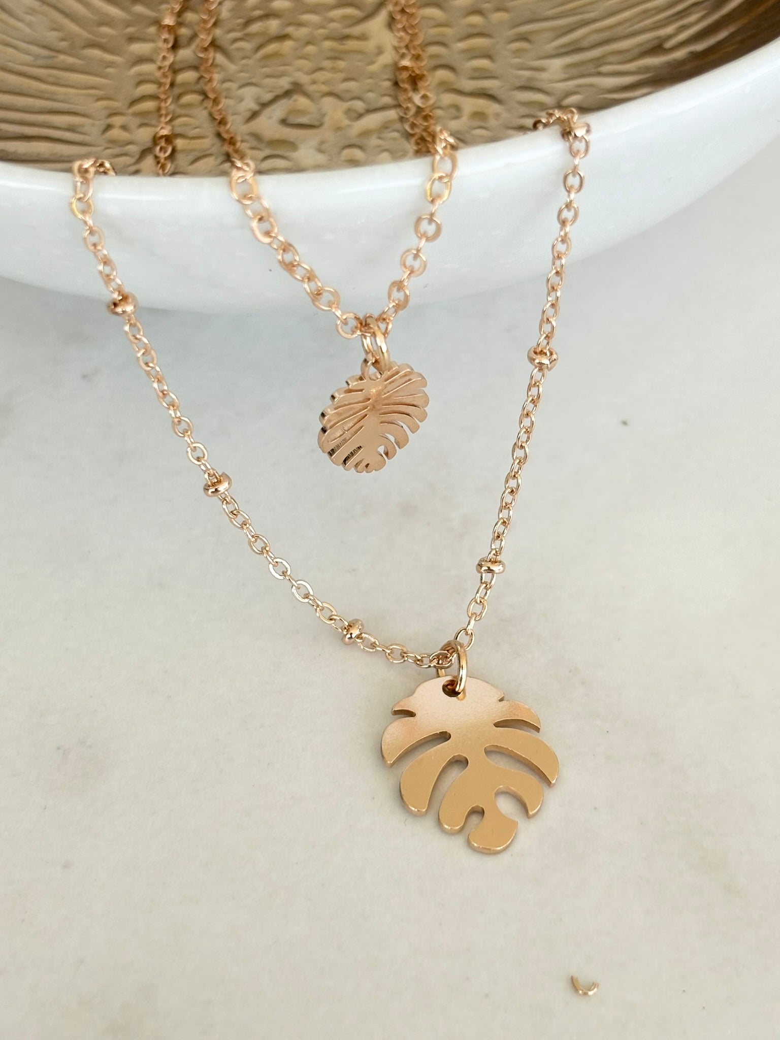 Double Monstera Chain Necklace