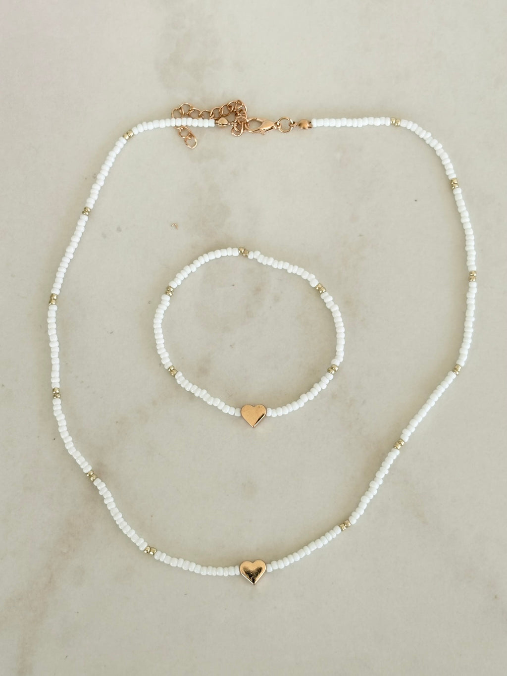 White Heart Necklace & Bracelet Set