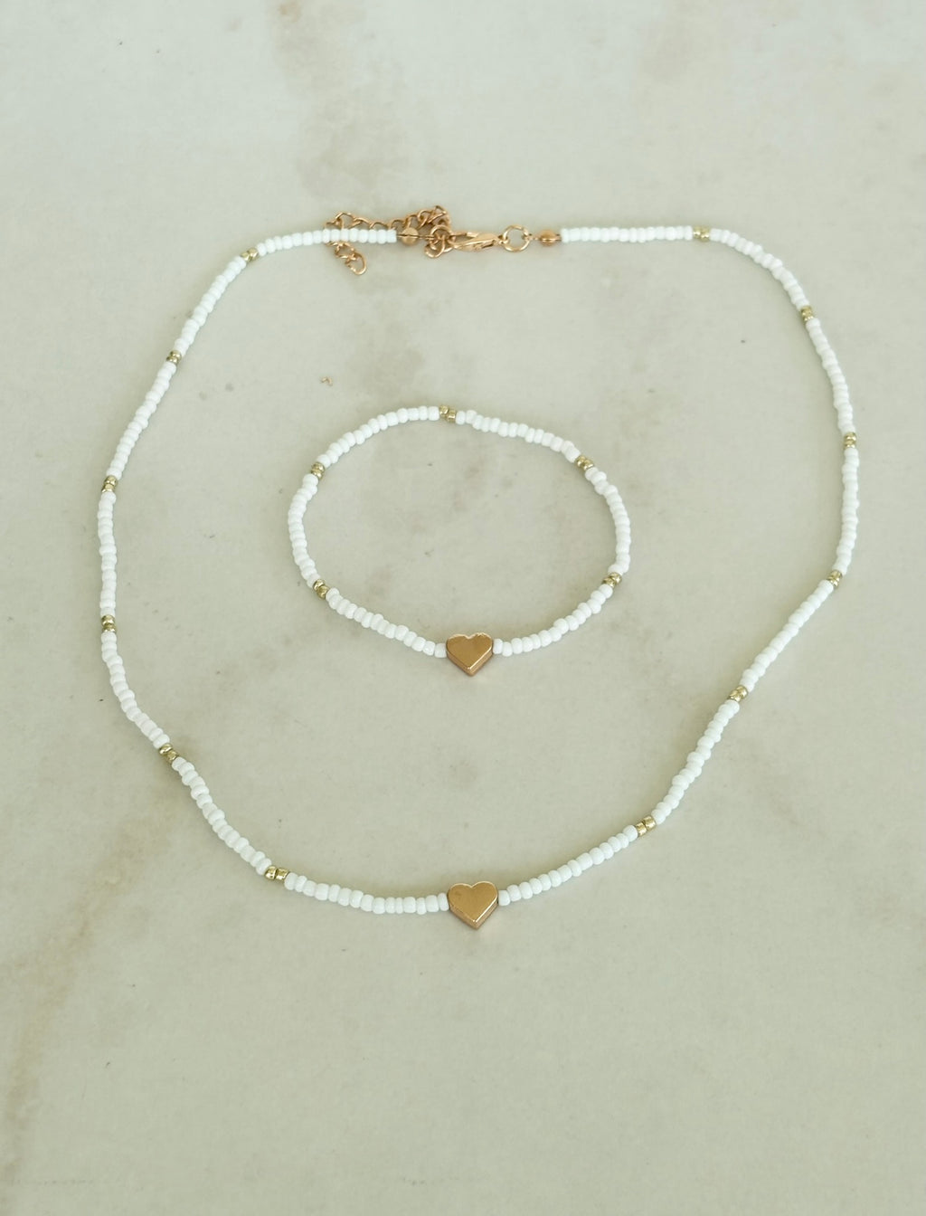 White Heart Necklace & Bracelet Set