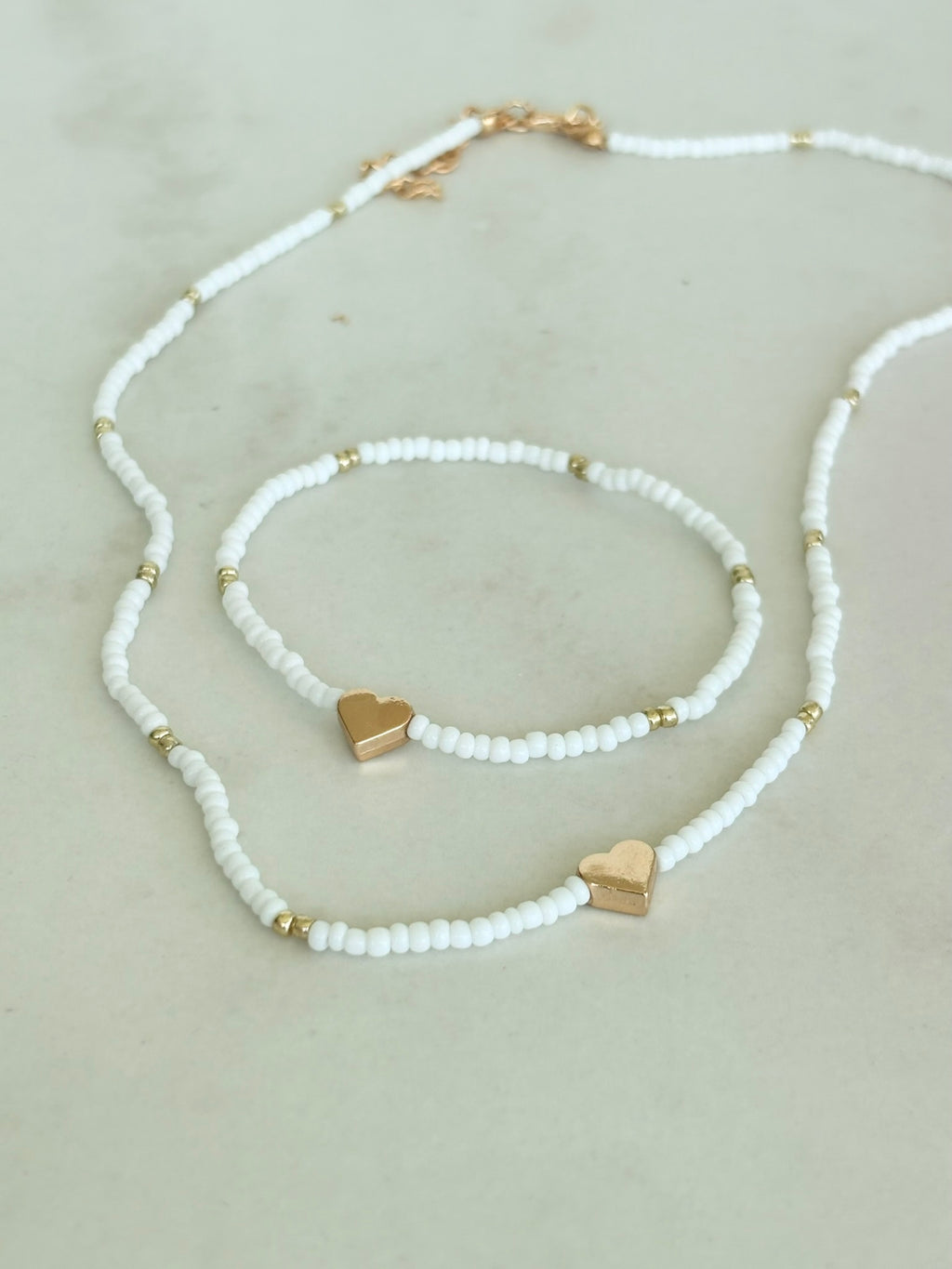 White Heart Necklace & Bracelet Set