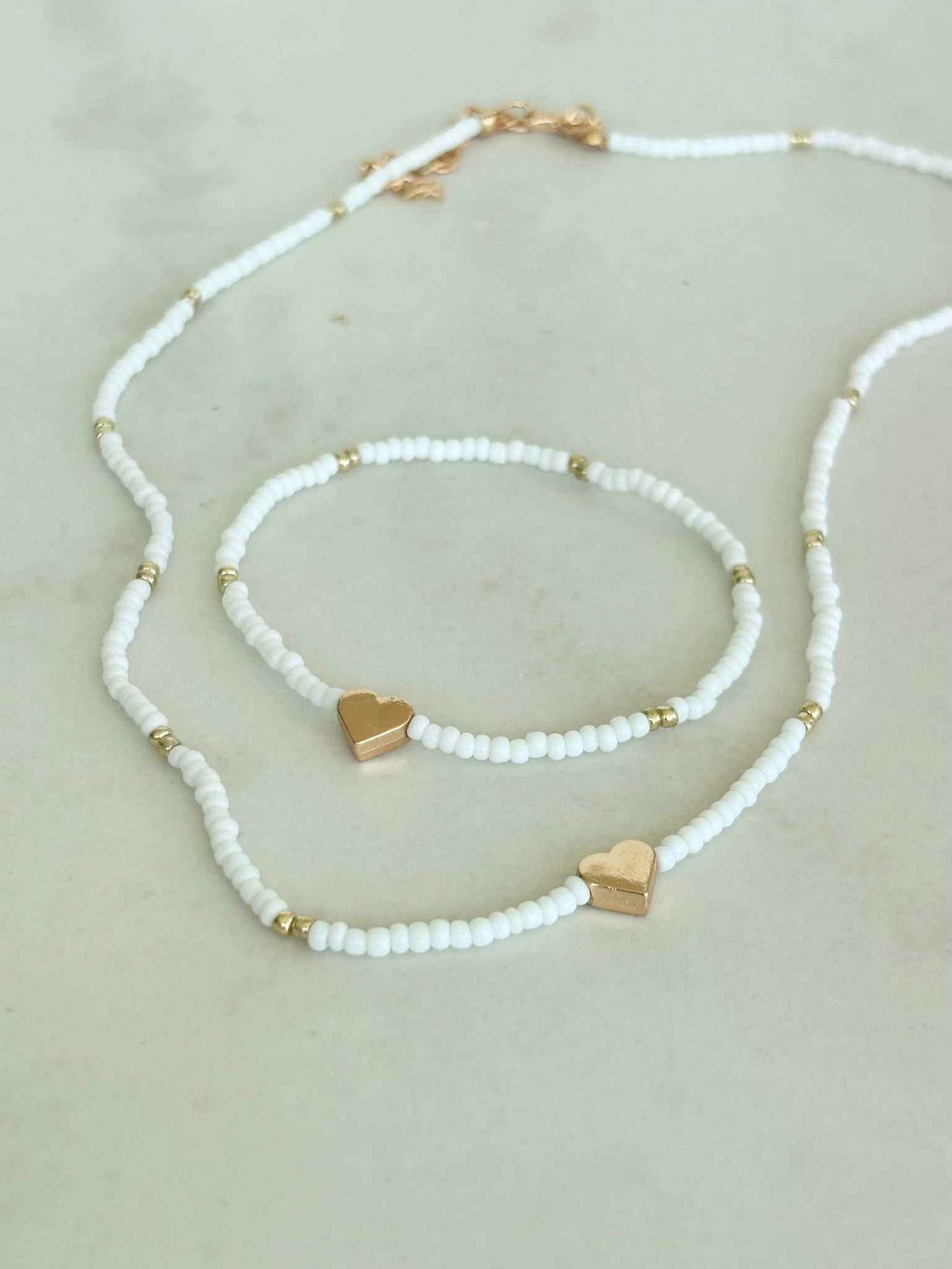 White Heart Necklace & Bracelet Set