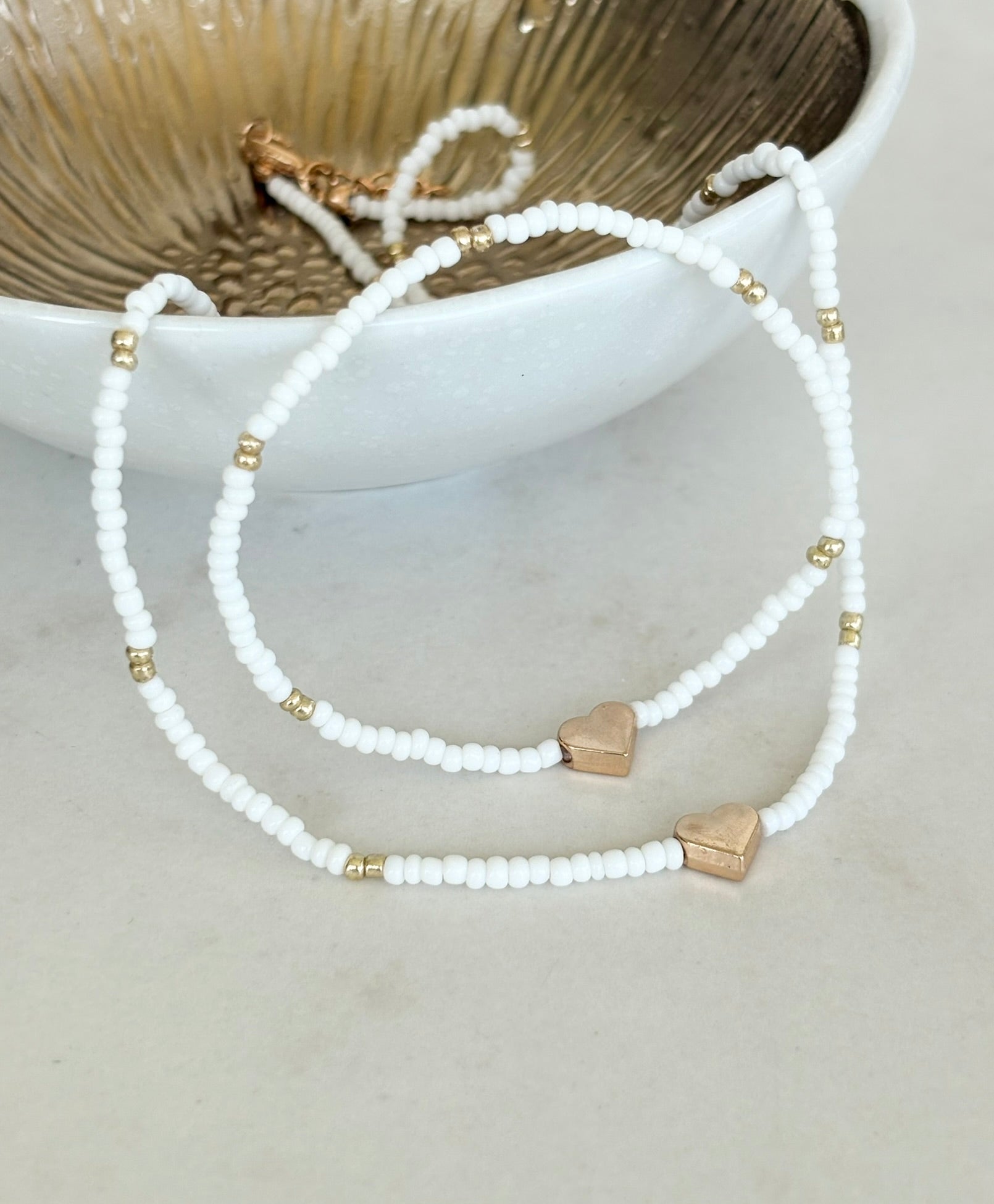 White Heart Necklace & Bracelet Set
