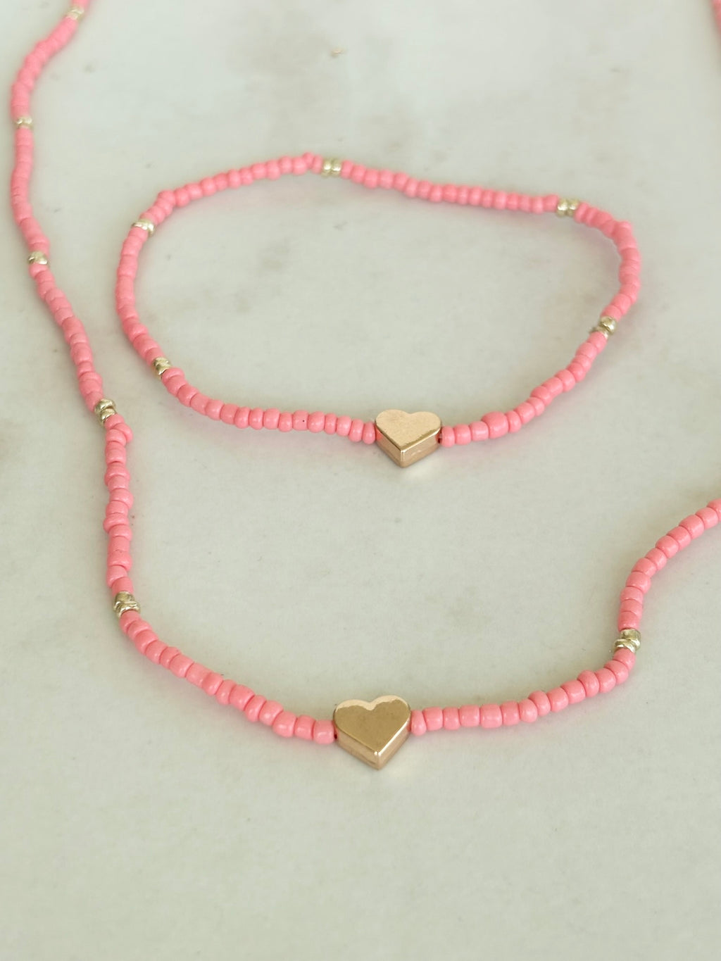 Pink Heart Necklace & Bracelet Set