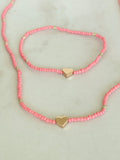 Pink Heart Necklace & Bracelet Set