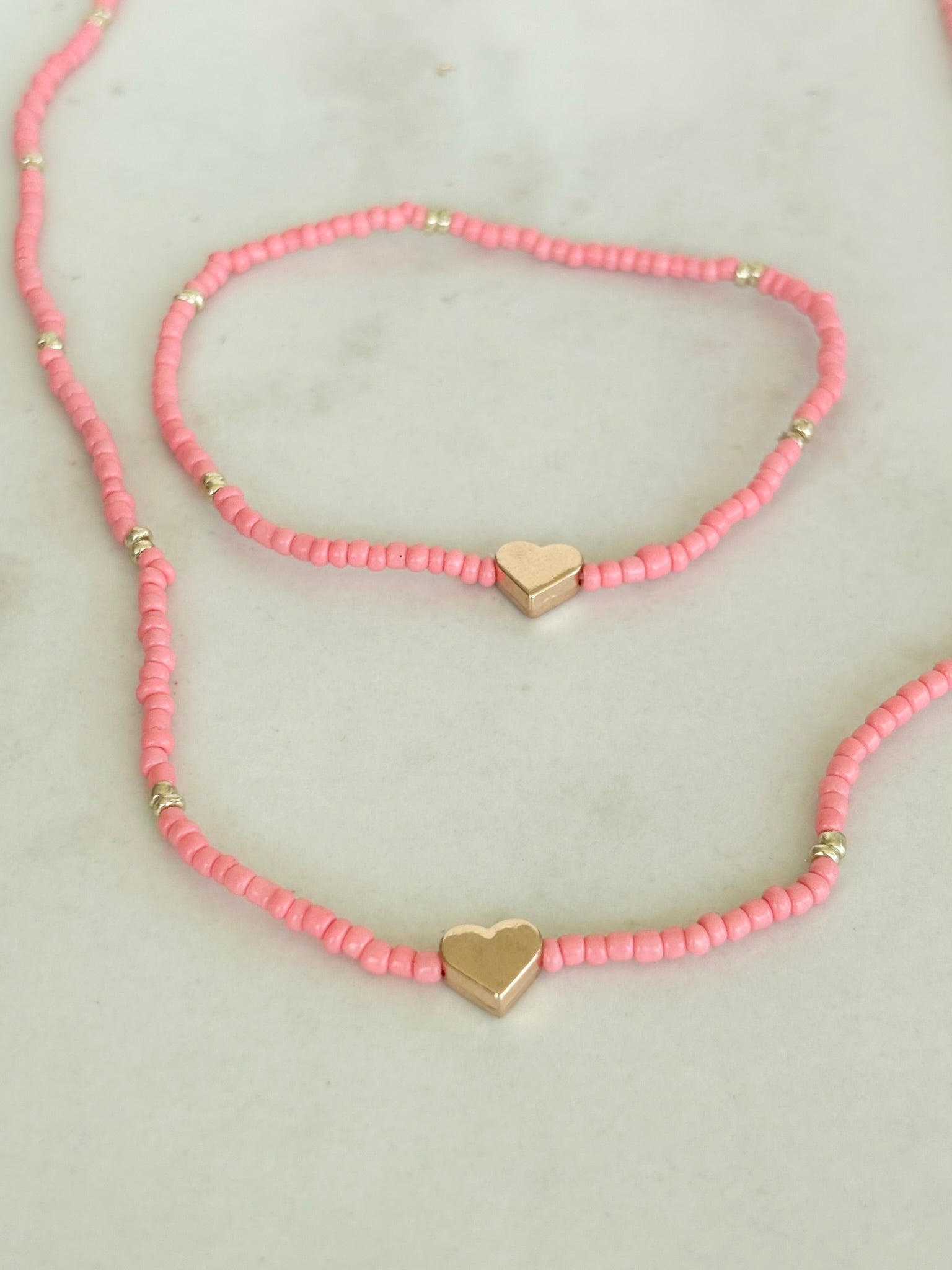 Pink Heart Necklace & Bracelet Set