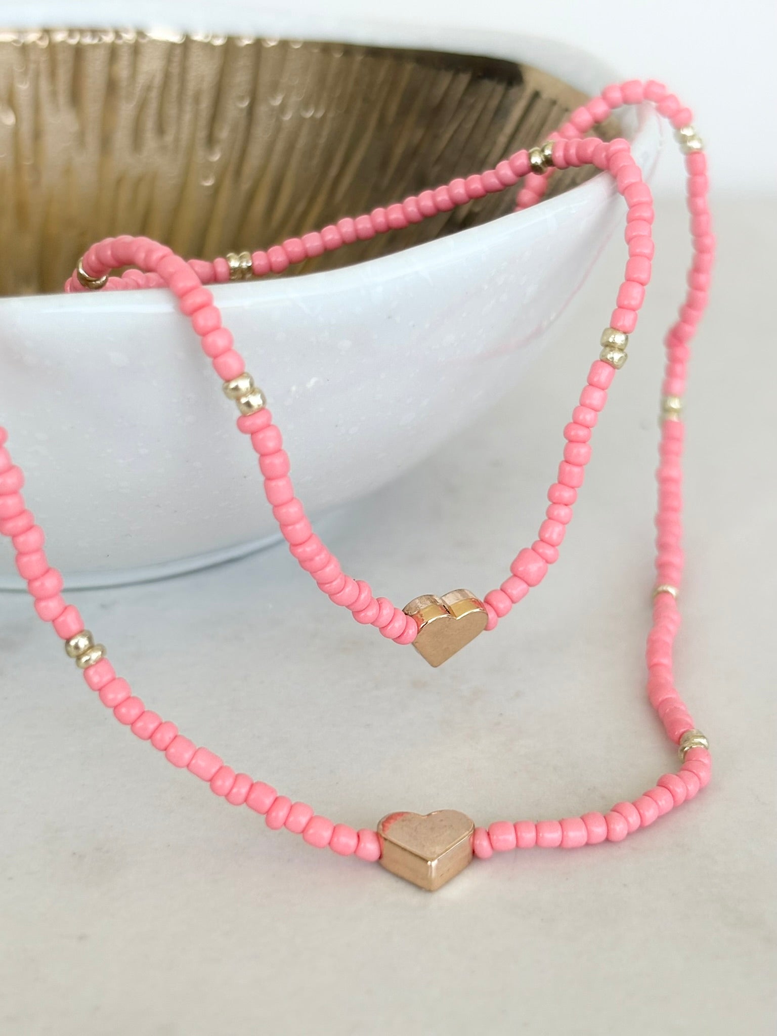 Pink Heart Necklace & Bracelet Set
