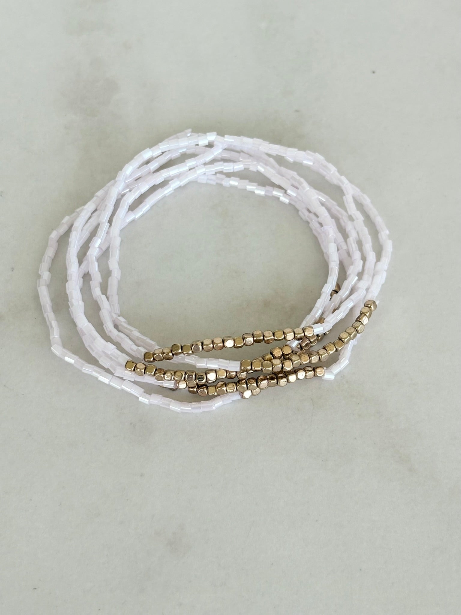White & Gold Stretch Bracelet Stack