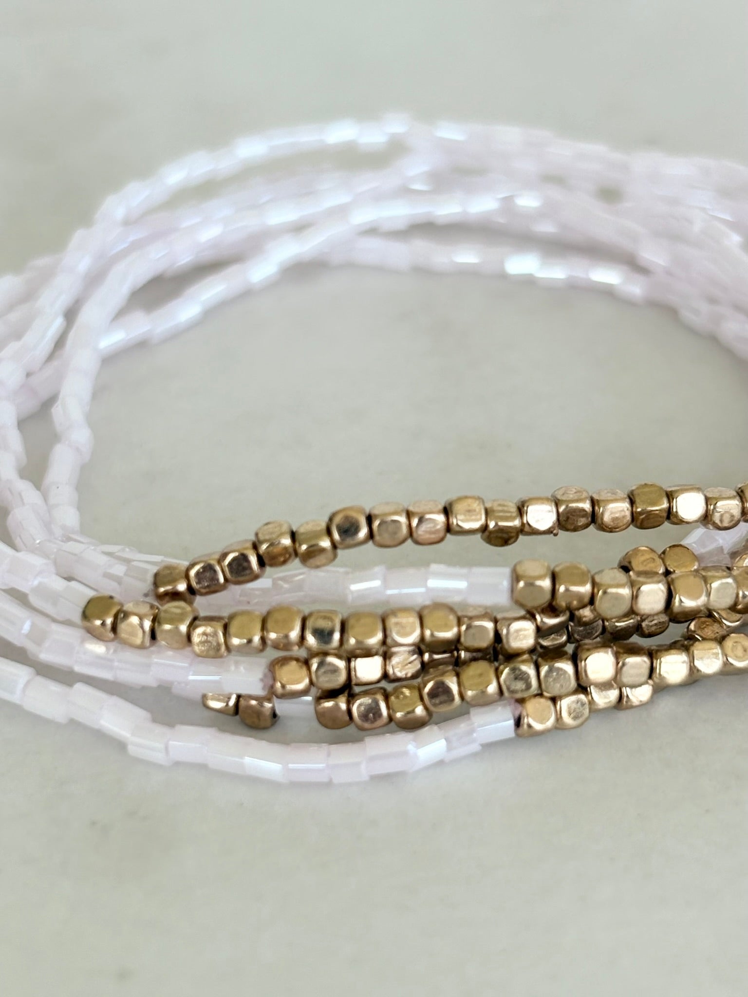 White & Gold Stretch Bracelet Stack