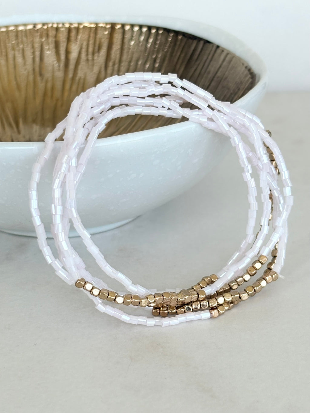 White & Gold Stretch Bracelet Stack