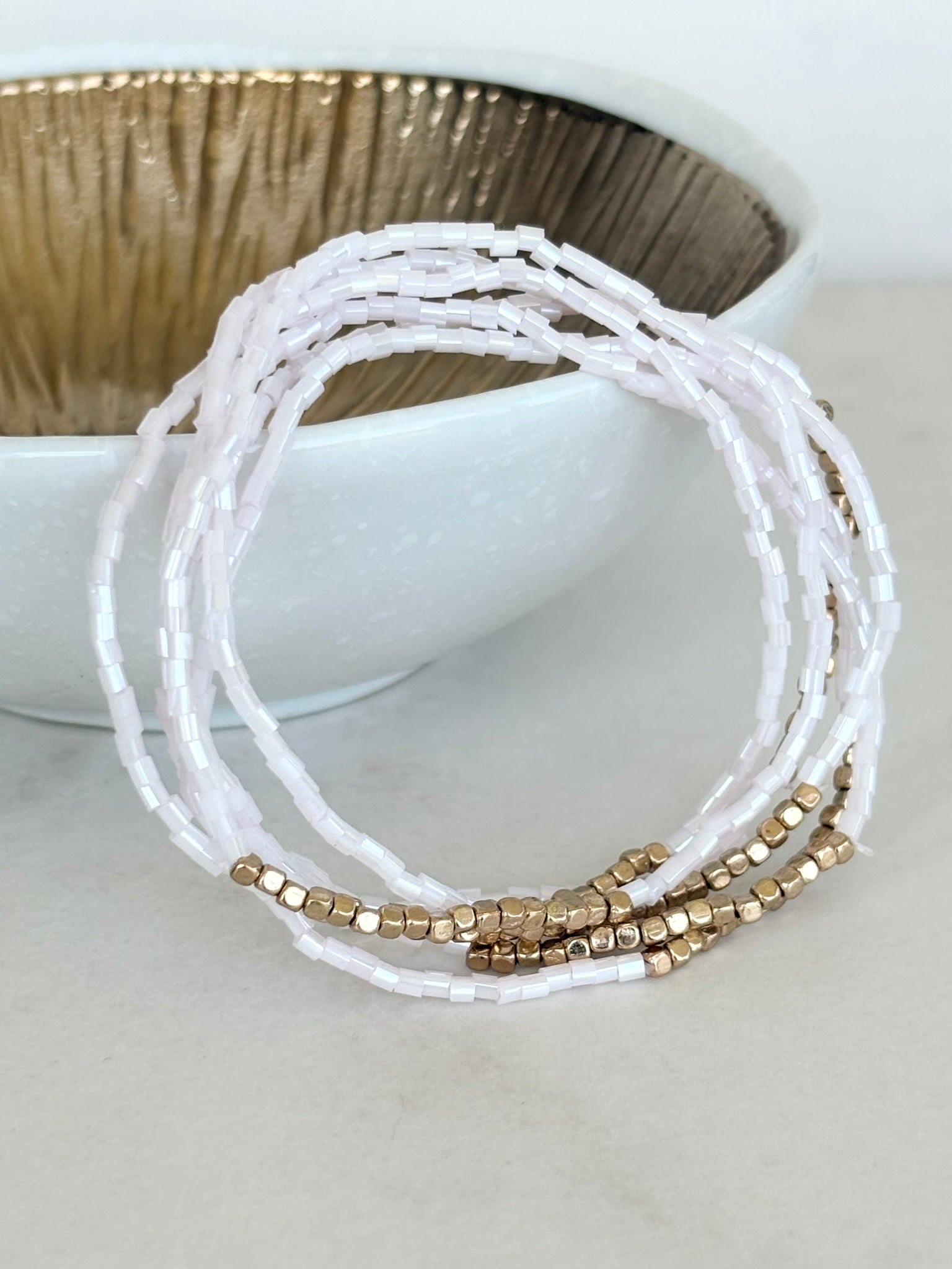 White & Gold Stretch Bracelet Stack