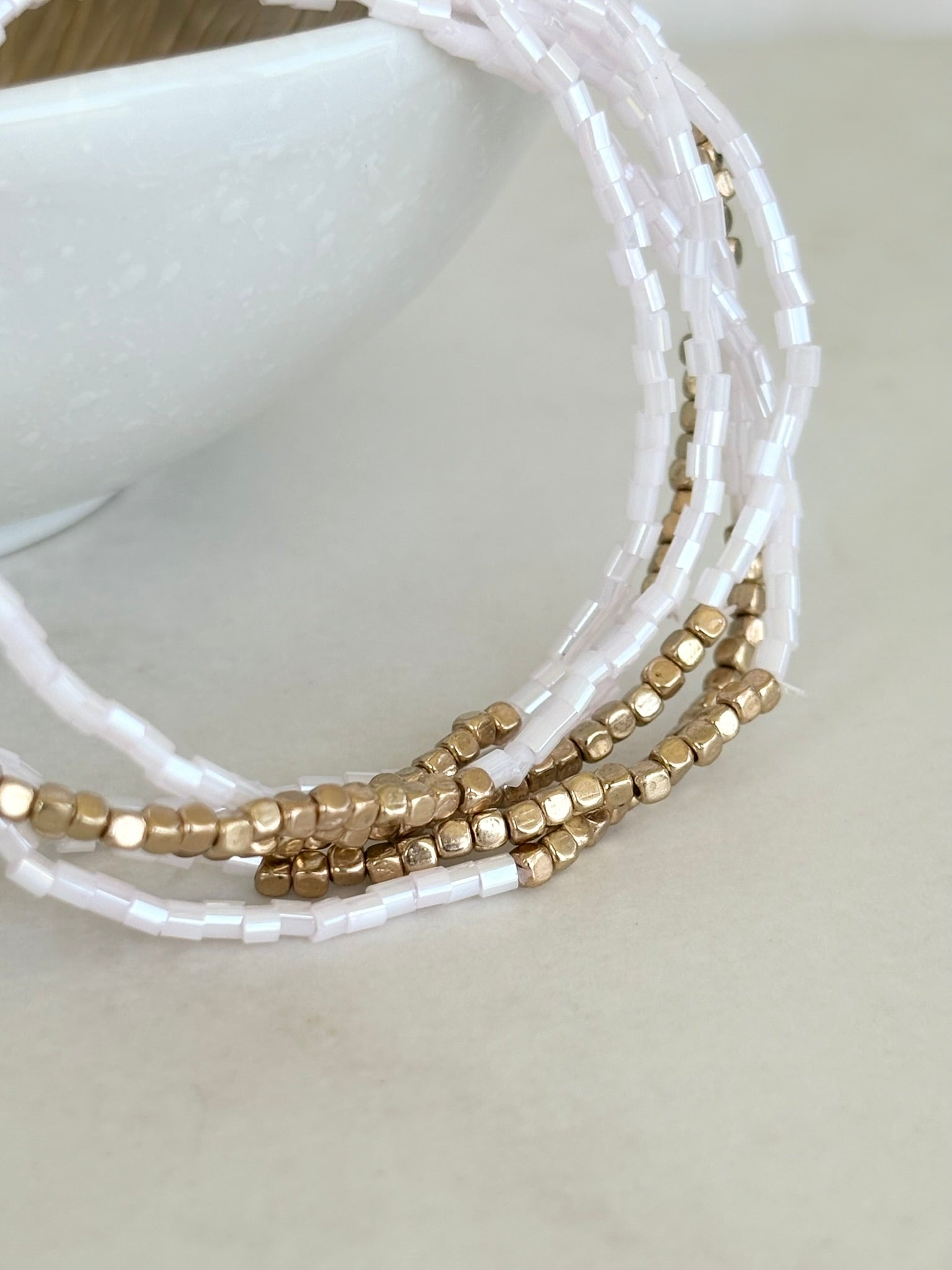 White & Gold Stretch Bracelet Stack