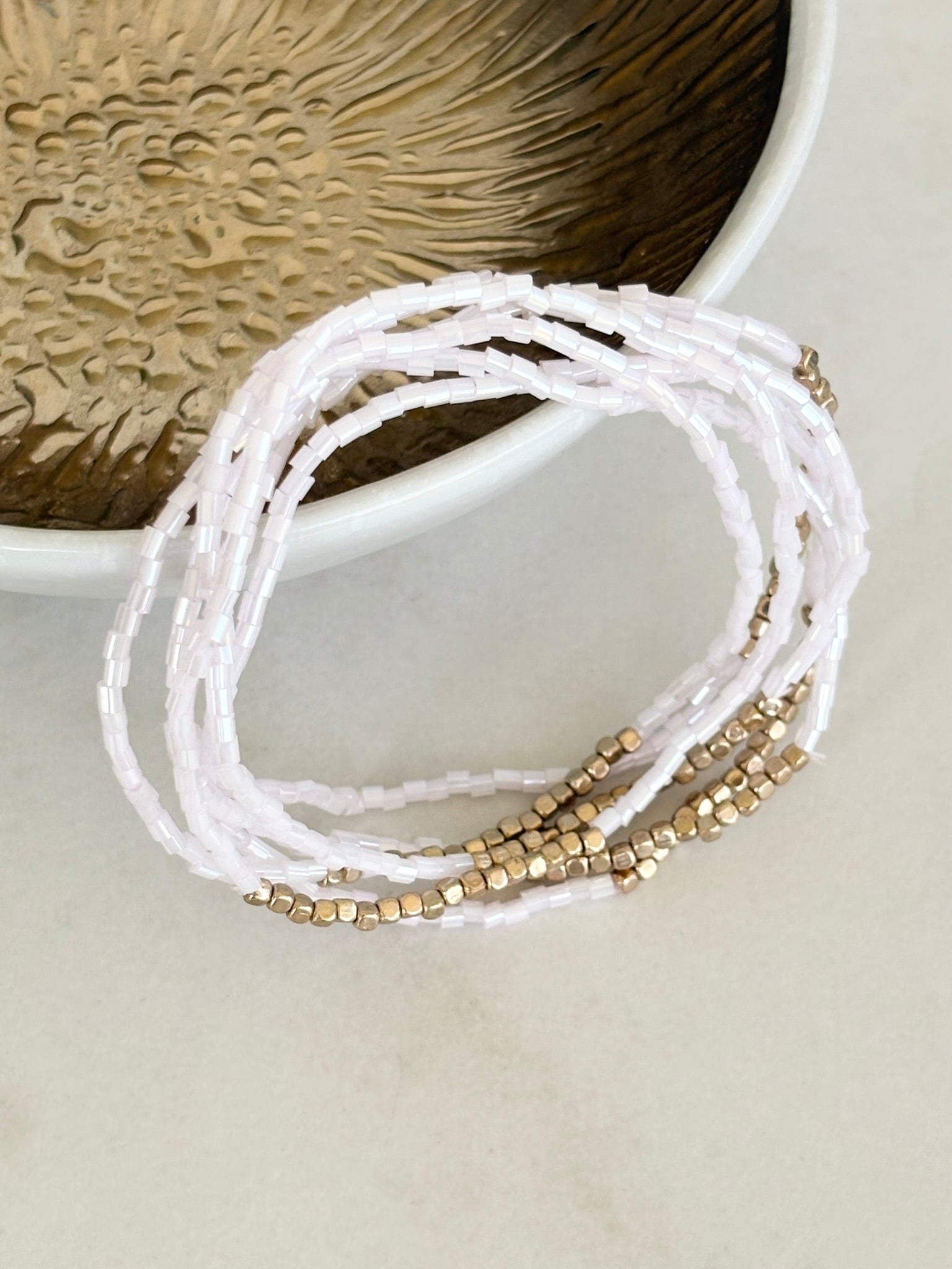 White & Gold Stretch Bracelet Stack