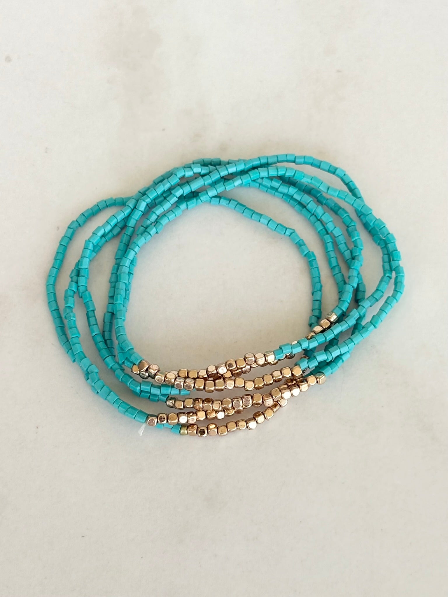 Turquoise & Gold Stretch Bracelet Stack