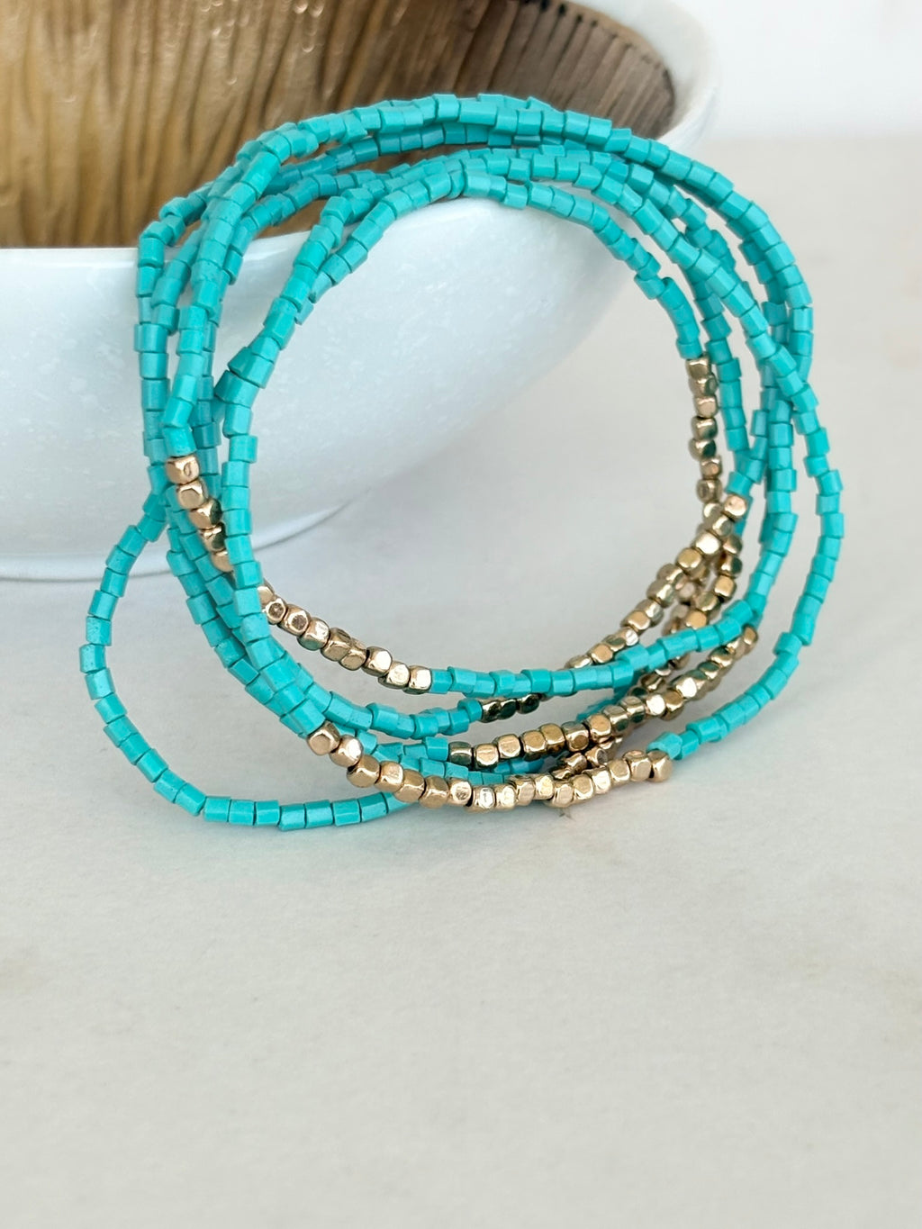 Turquoise & Gold Stretch Bracelet Stack