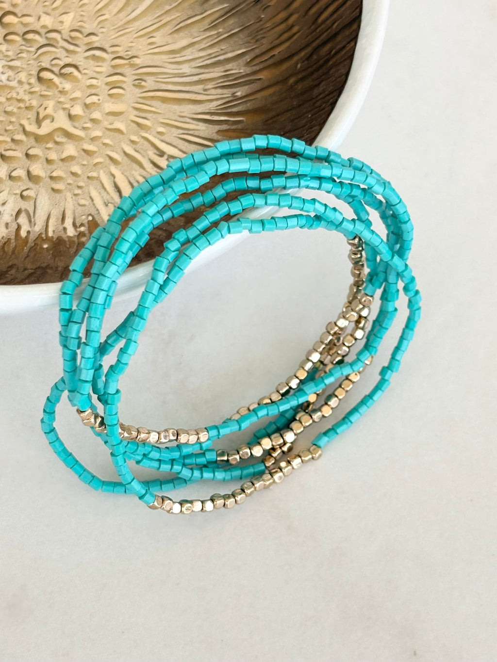 Turquoise & Gold Stretch Bracelet Stack