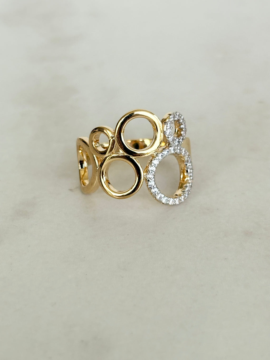 Gold Circles Ring with Crystal Detail
