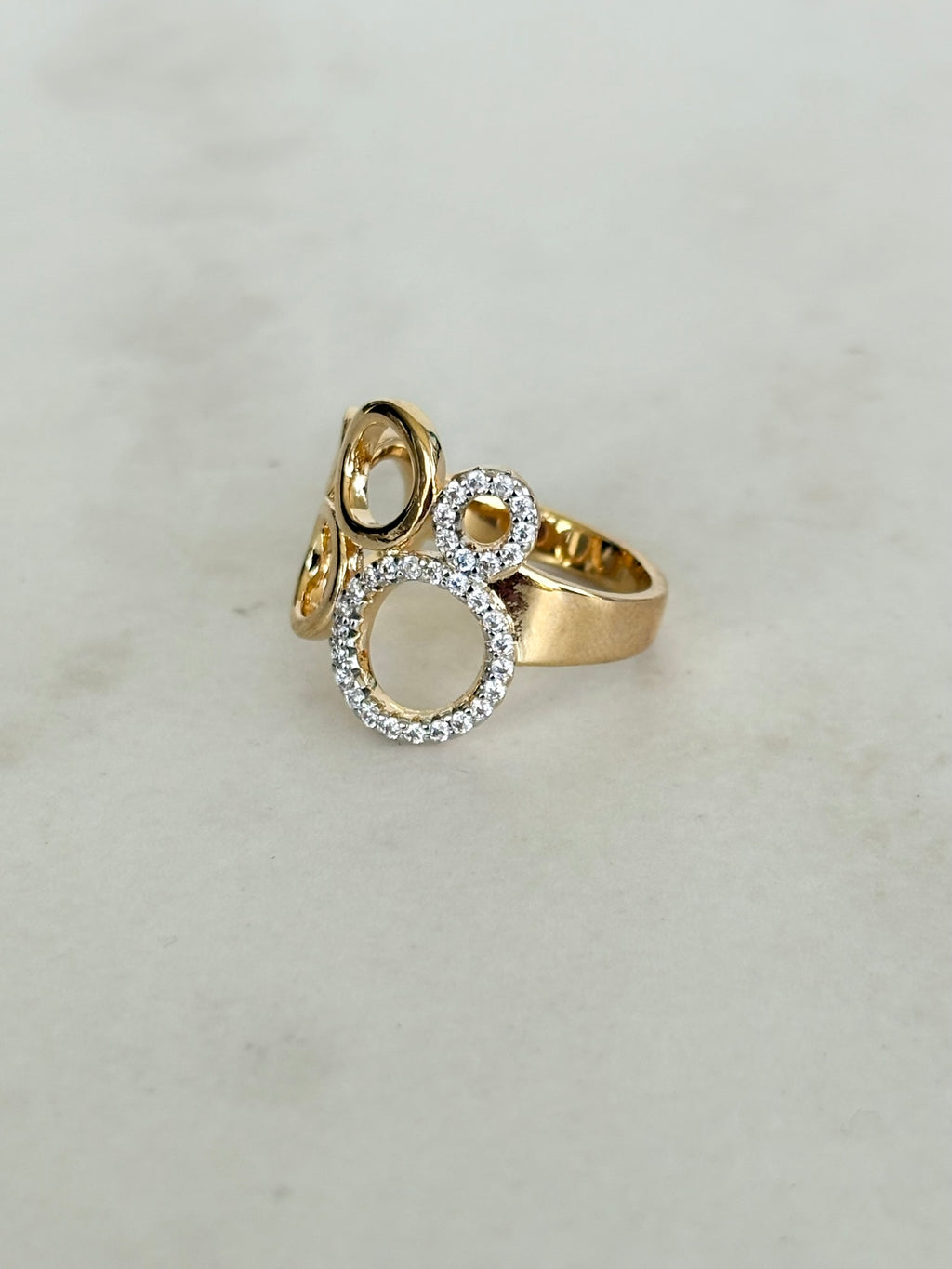 Gold Circles Ring with Crystal Detail