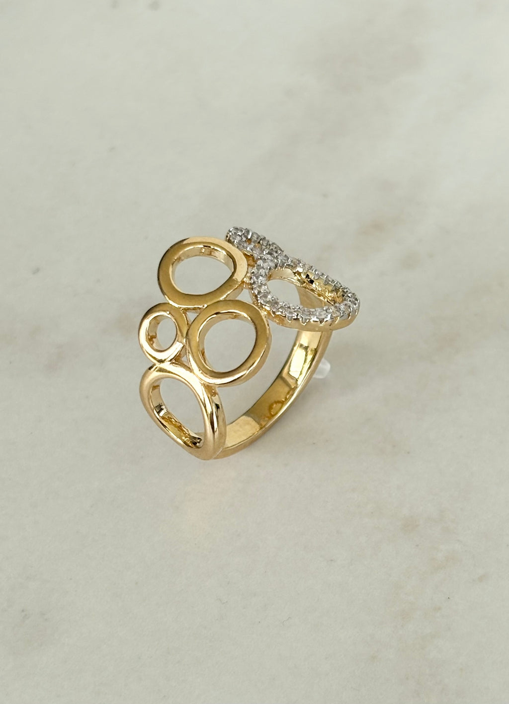 Gold Circles Ring with Crystal Detail