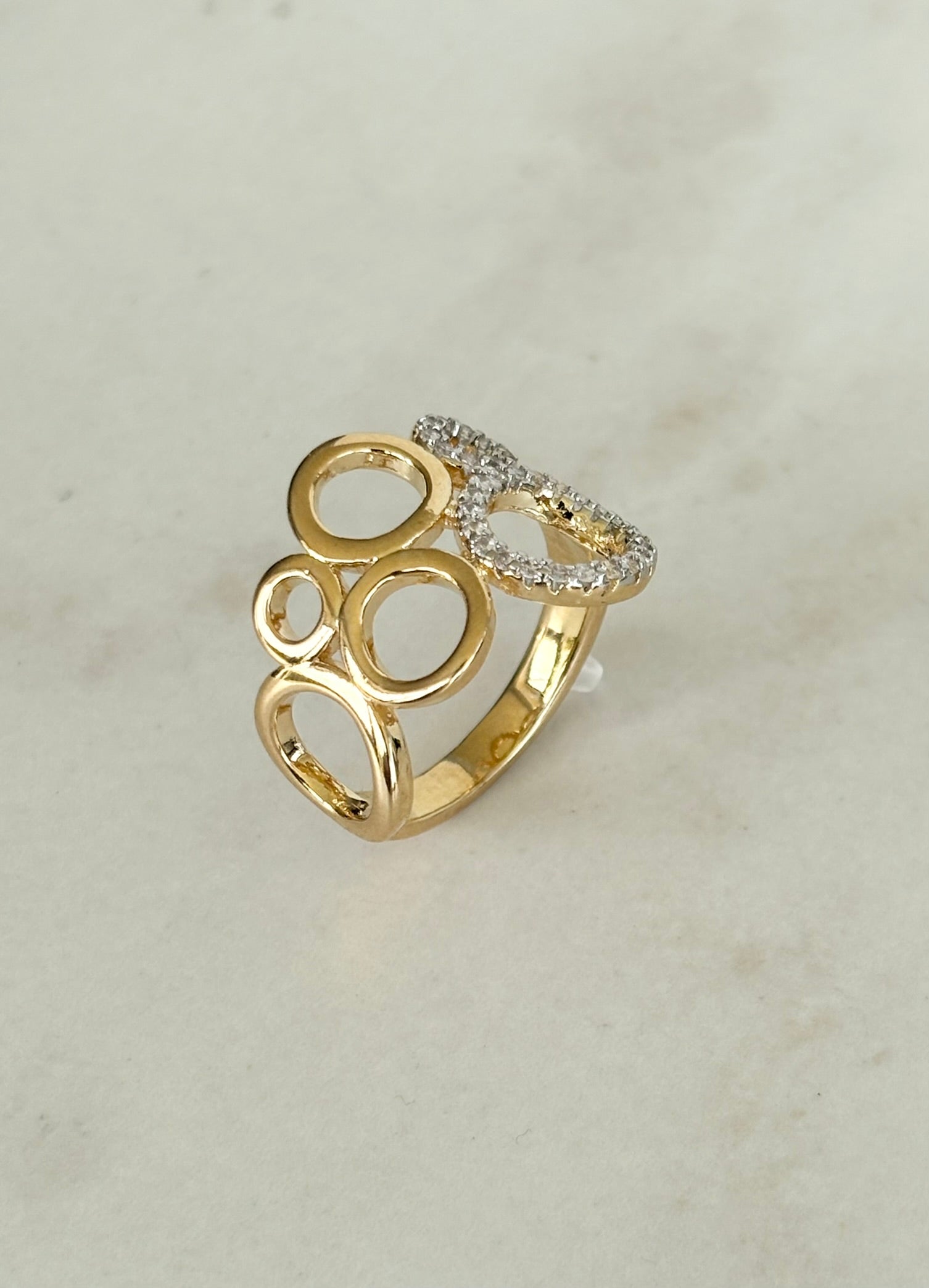 Gold Circles Ring with Crystal Detail