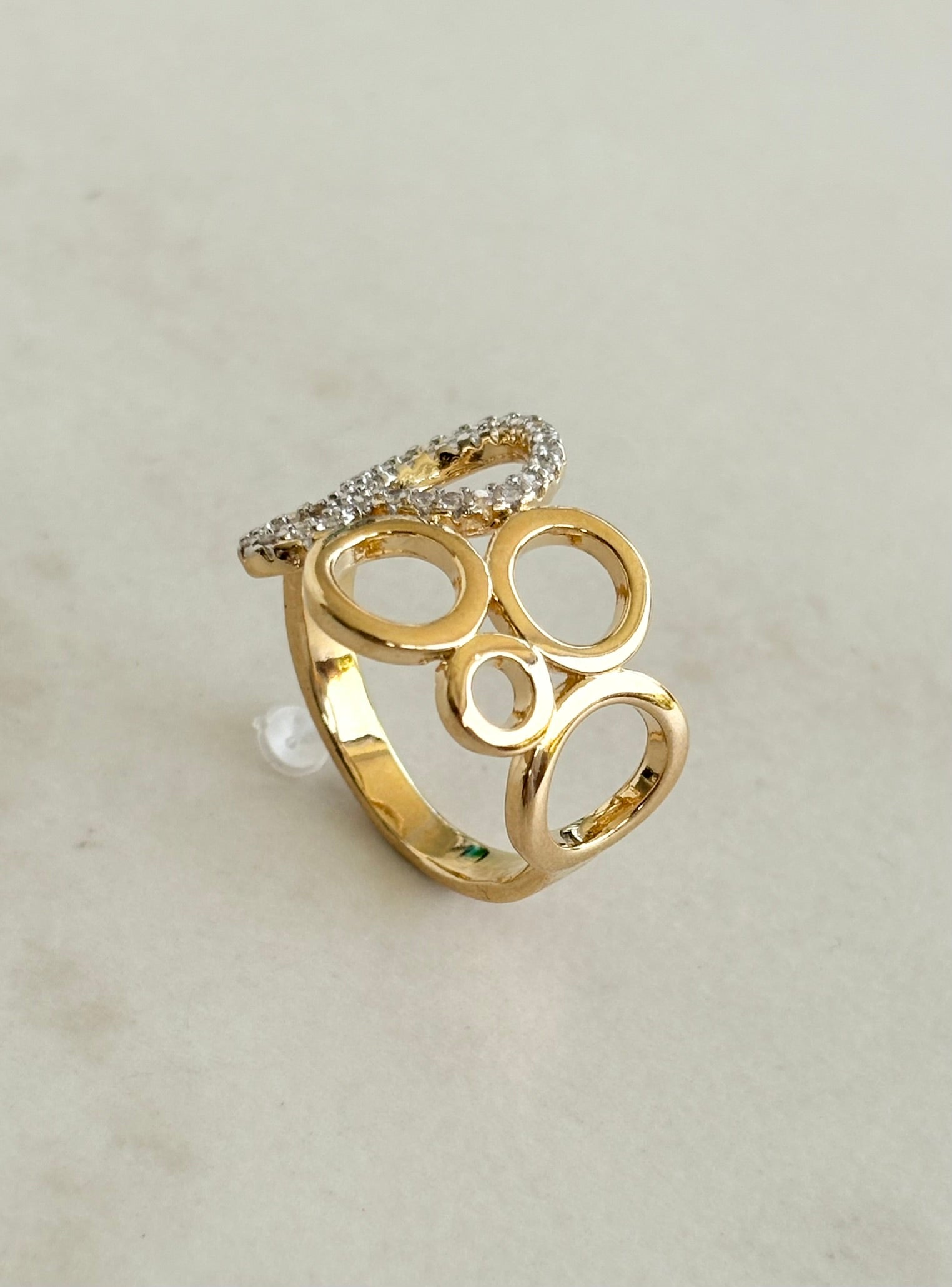 Gold Circles Ring with Crystal Detail