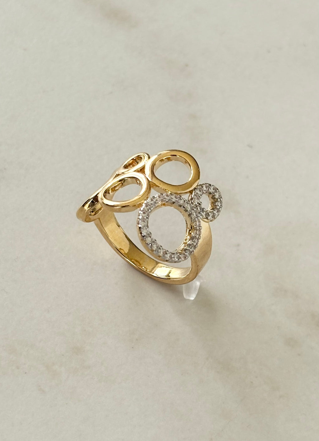 Gold Circles Ring with Crystal Detail