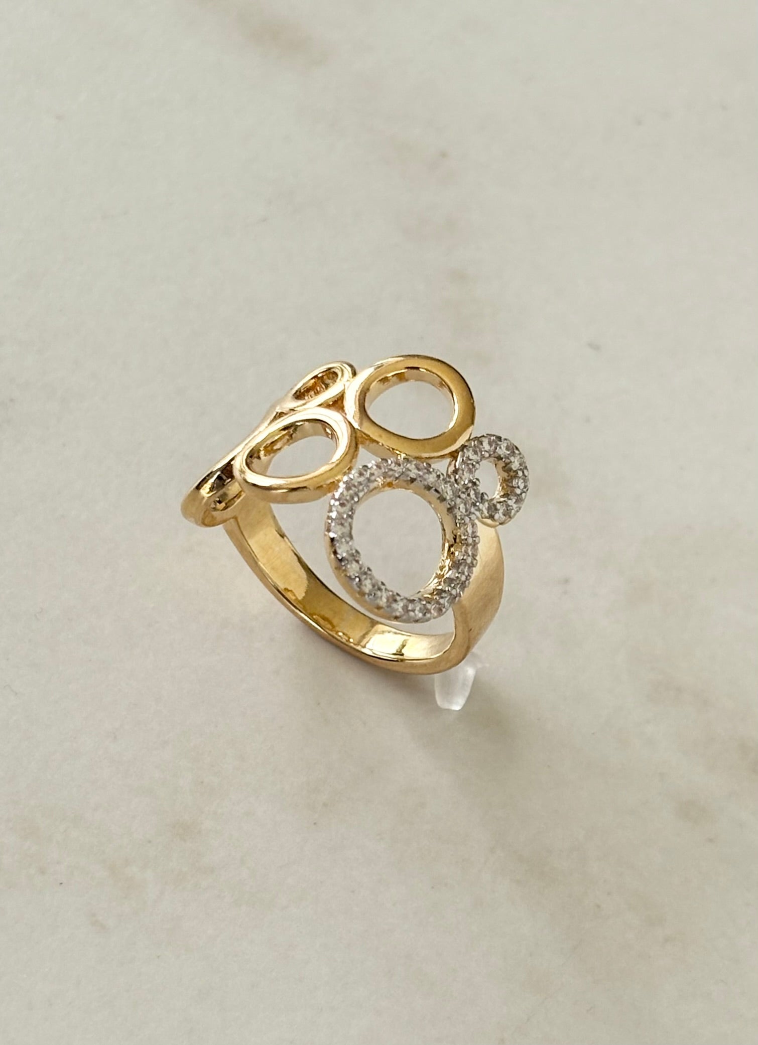 Gold Circles Ring with Crystal Detail