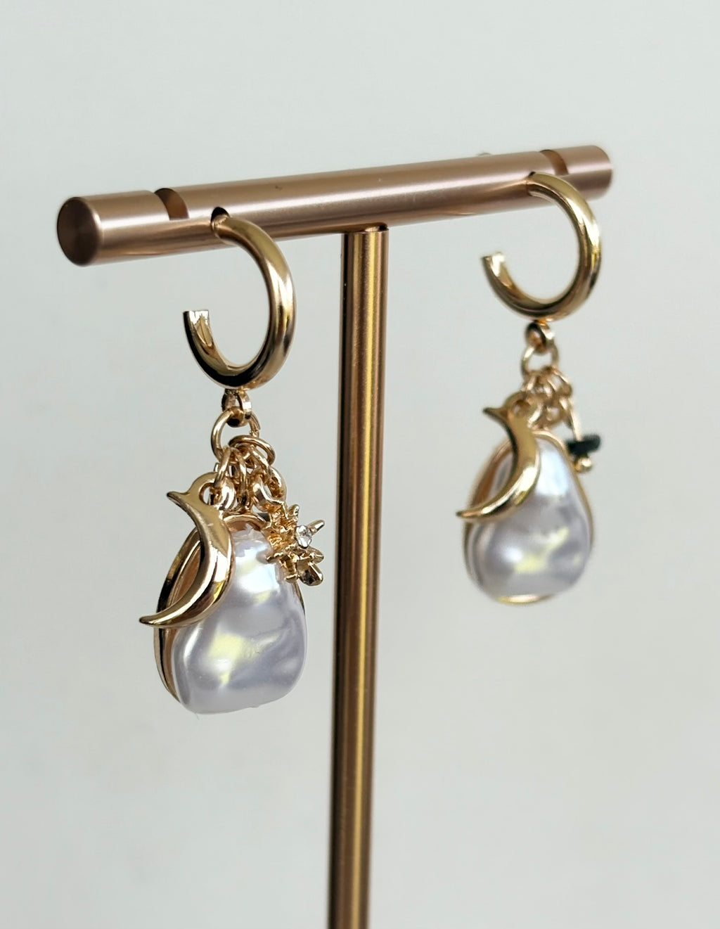Baroque Pearl & Celestial Charm Hoop Earrings