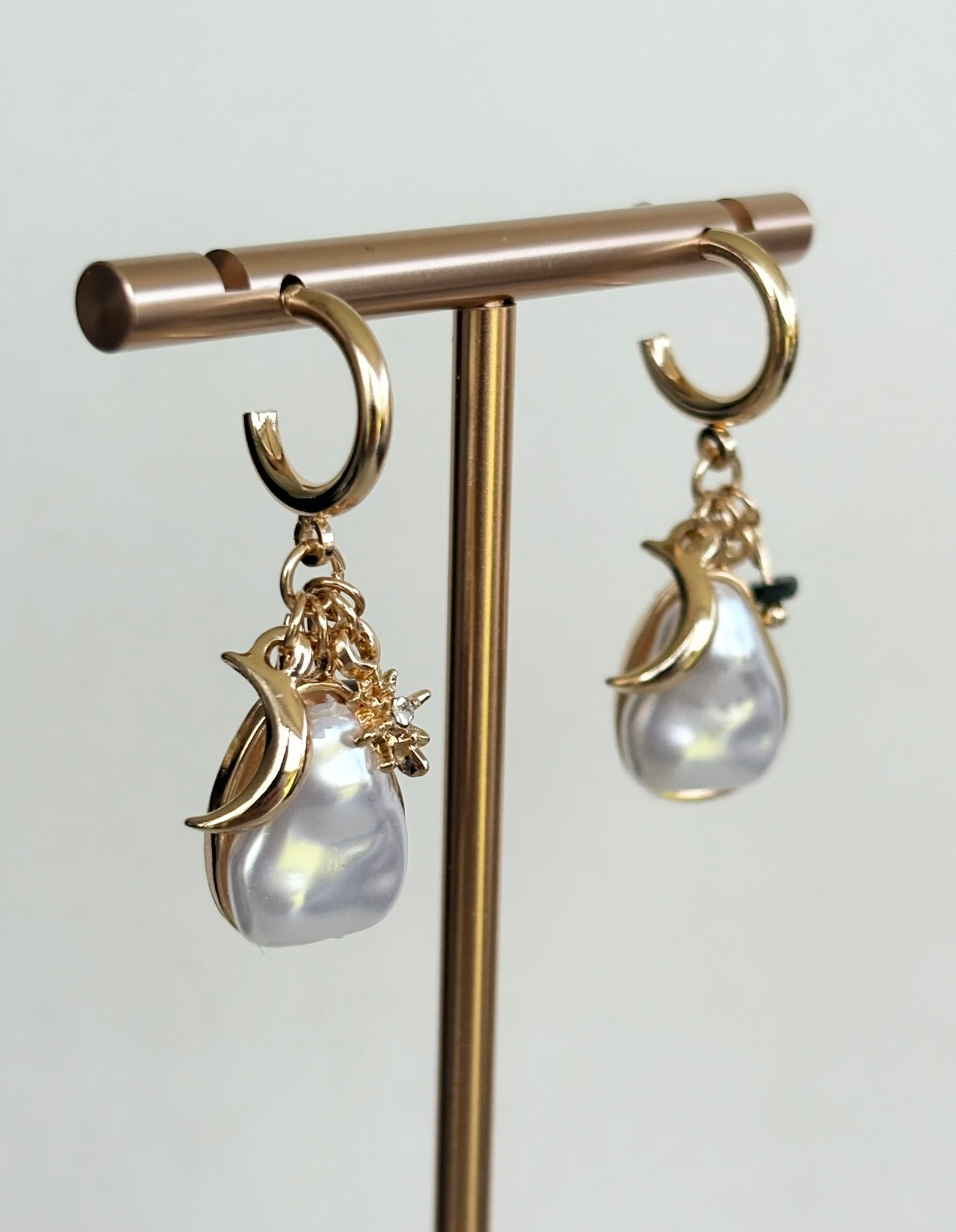 Baroque Pearl & Celestial Charm Hoop Earrings