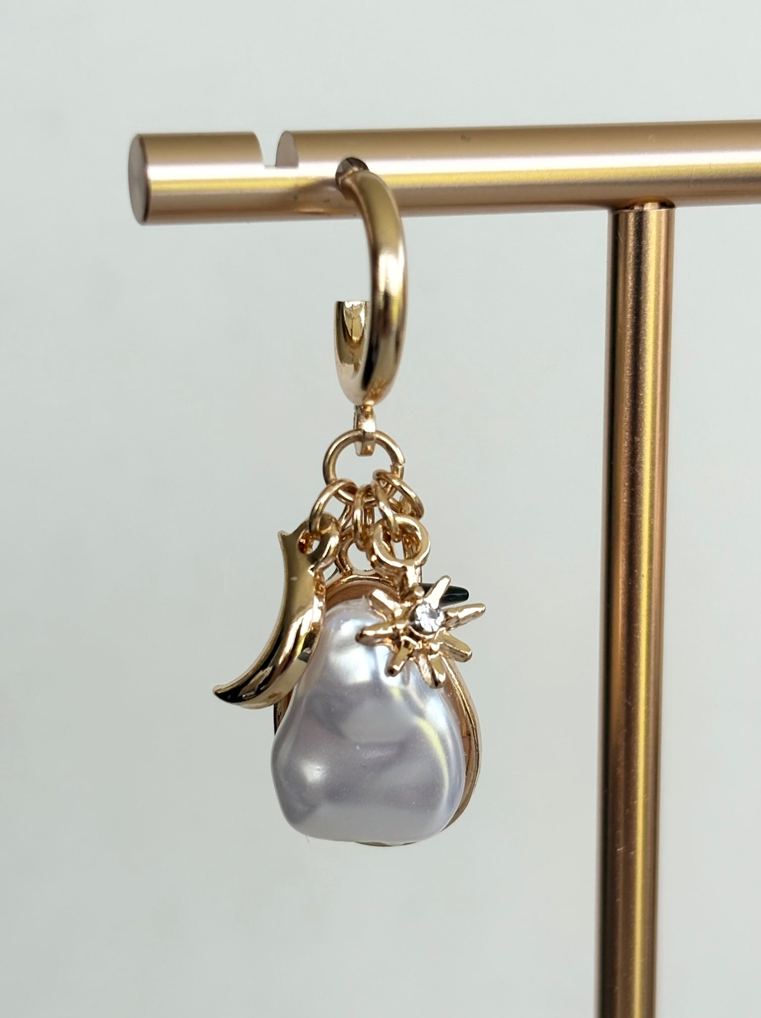 Baroque Pearl & Celestial Charm Hoop Earrings