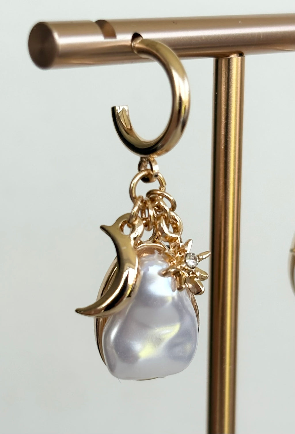 Baroque Pearl & Celestial Charm Hoop Earrings