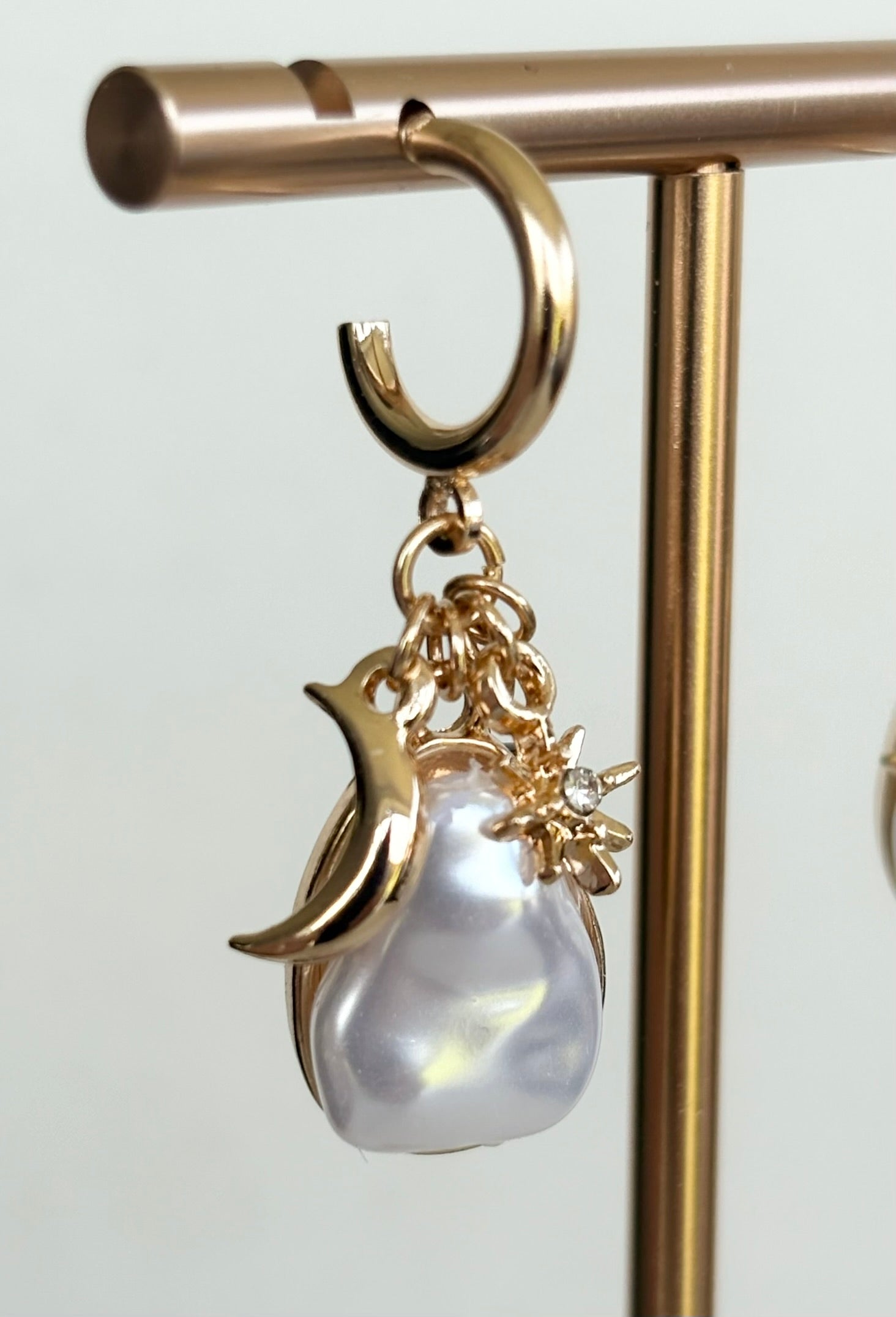 Baroque Pearl & Celestial Charm Hoop Earrings