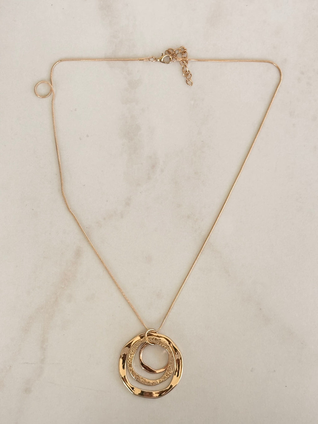 Triple Ring Long Gold Pendant Necklace