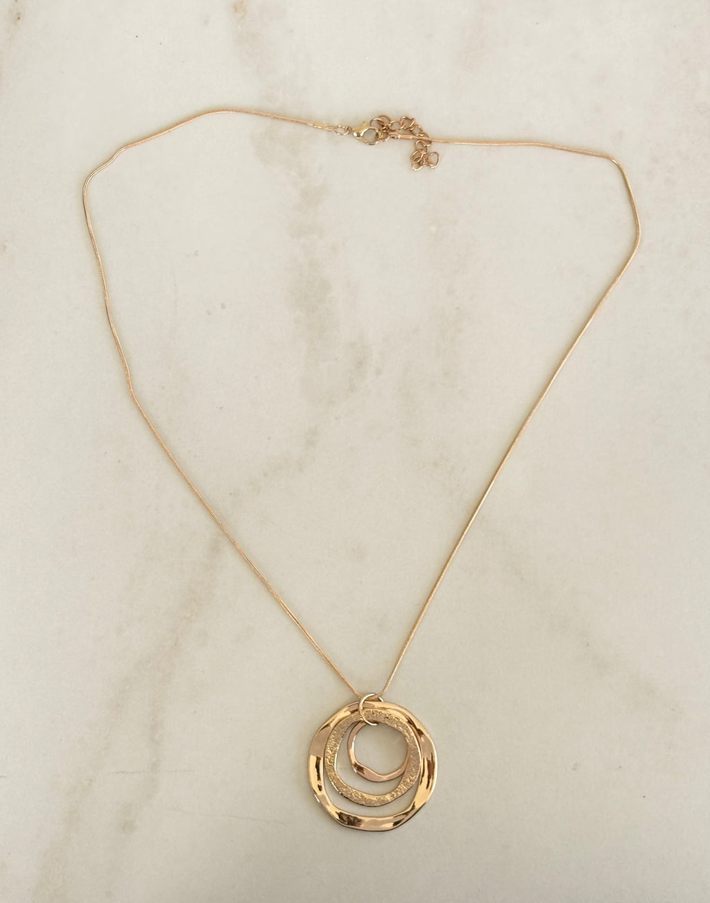 Triple Ring Long Gold Pendant Necklace