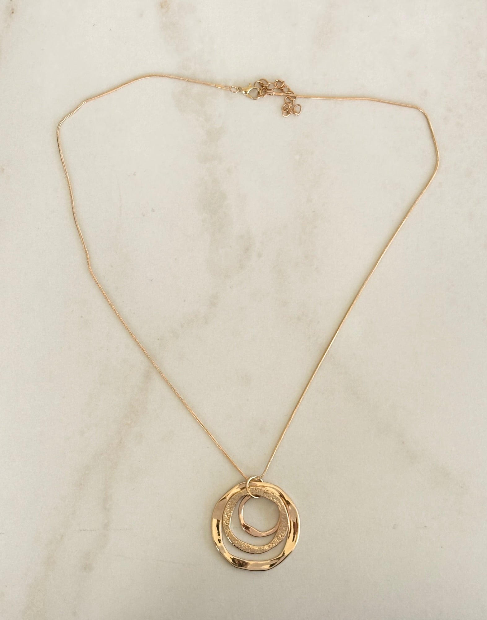 Triple Ring Long Gold Pendant Necklace