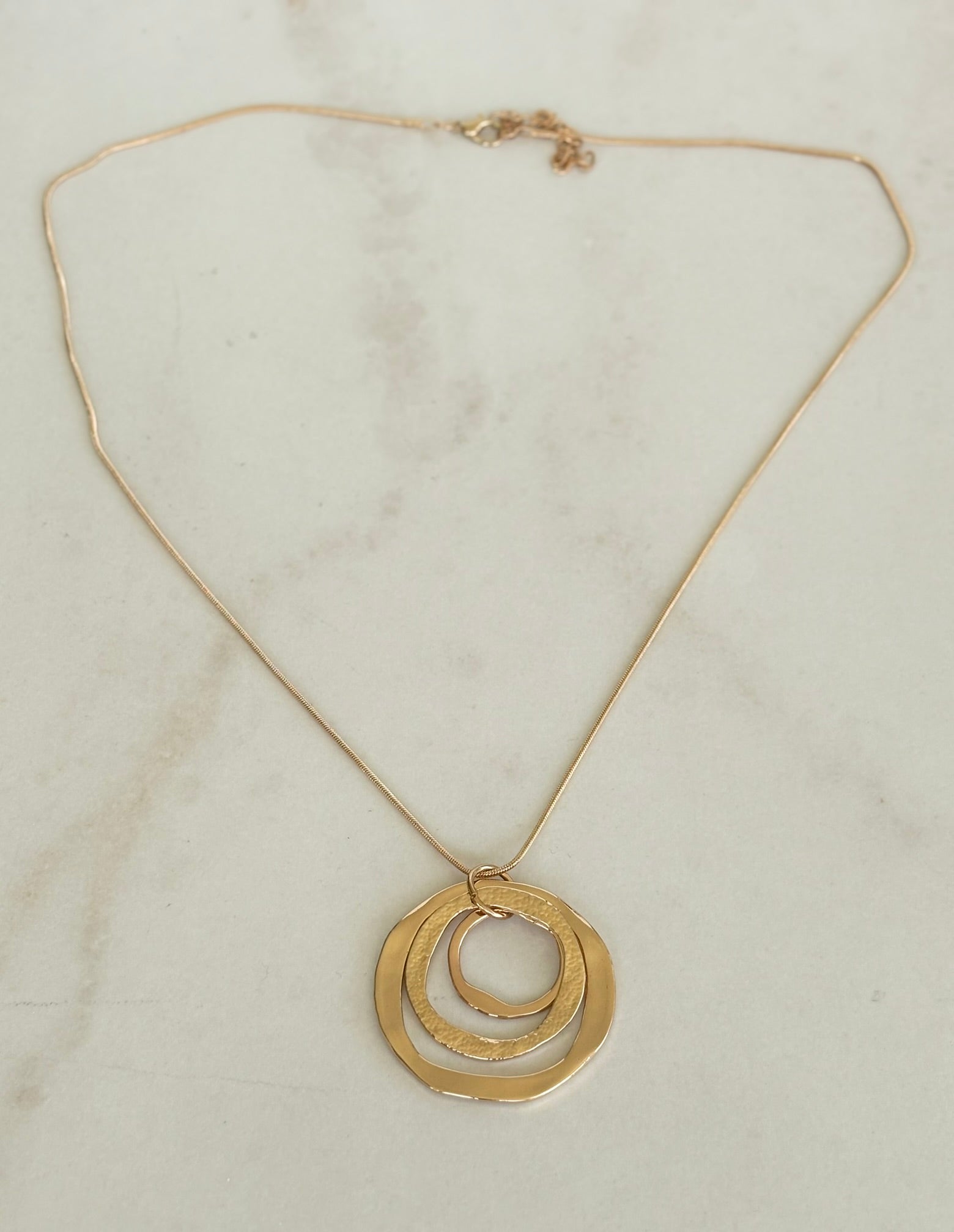 Triple Ring Long Gold Pendant Necklace