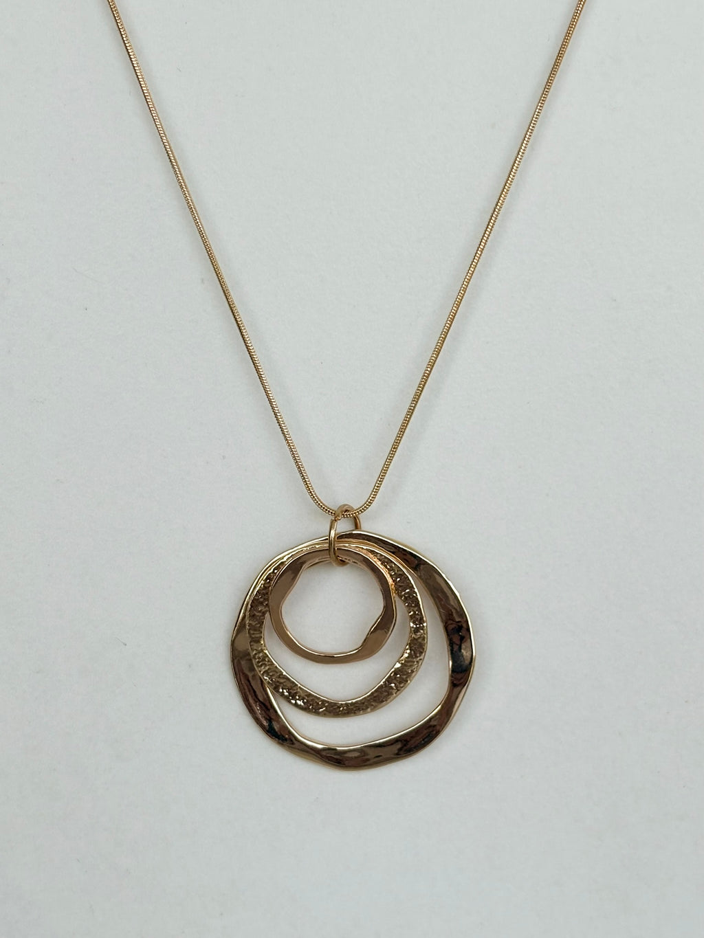 Triple Ring Long Gold Pendant Necklace