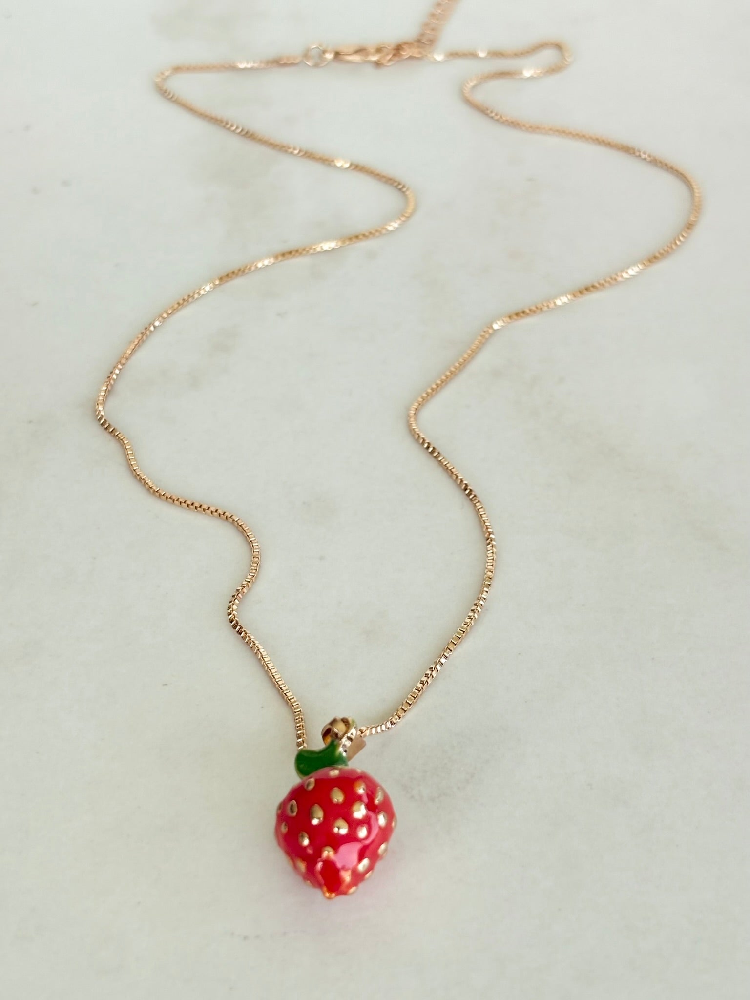 Strawberry Enamel Pendant Necklace