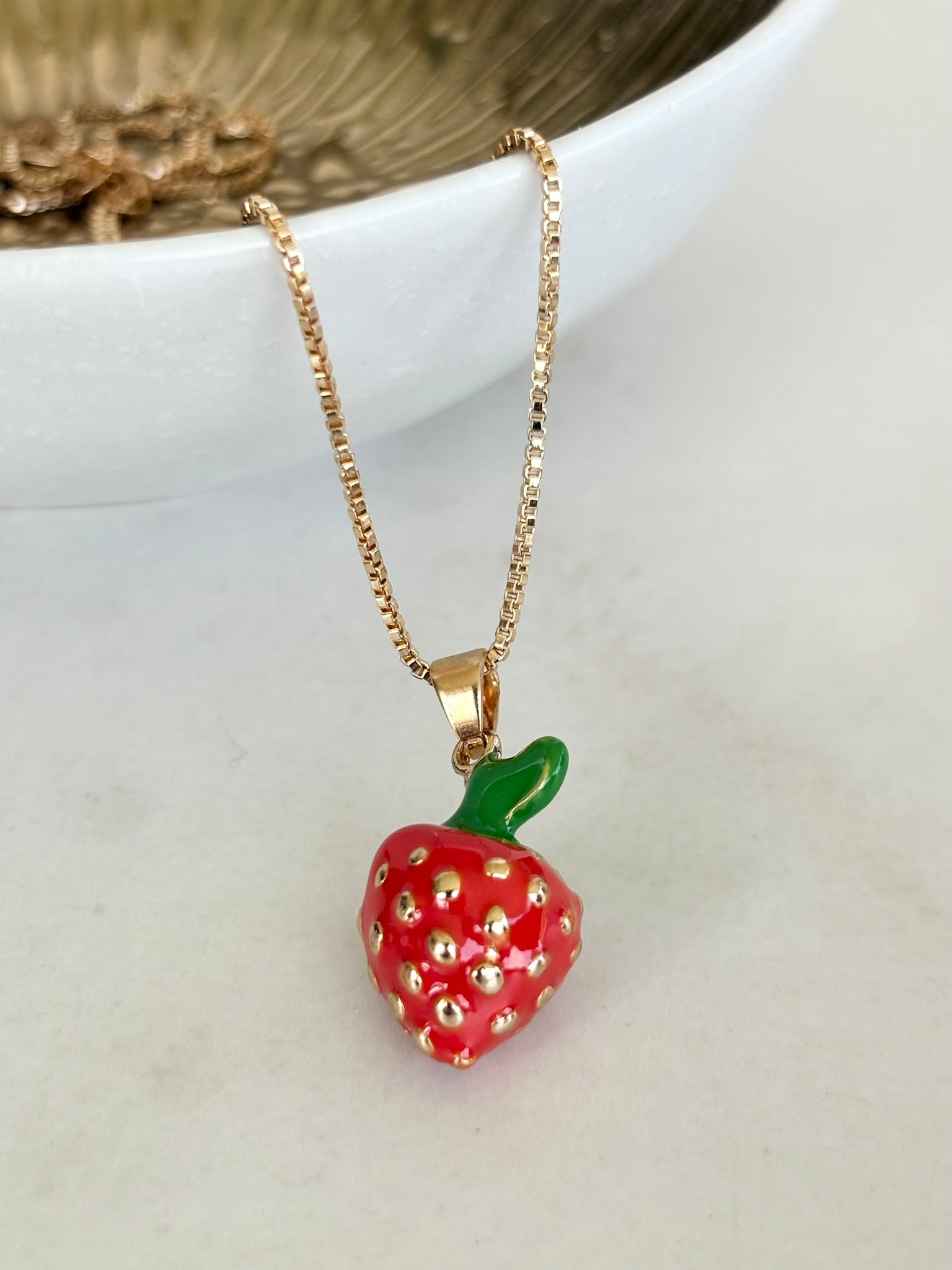 Strawberry Enamel Pendant Necklace
