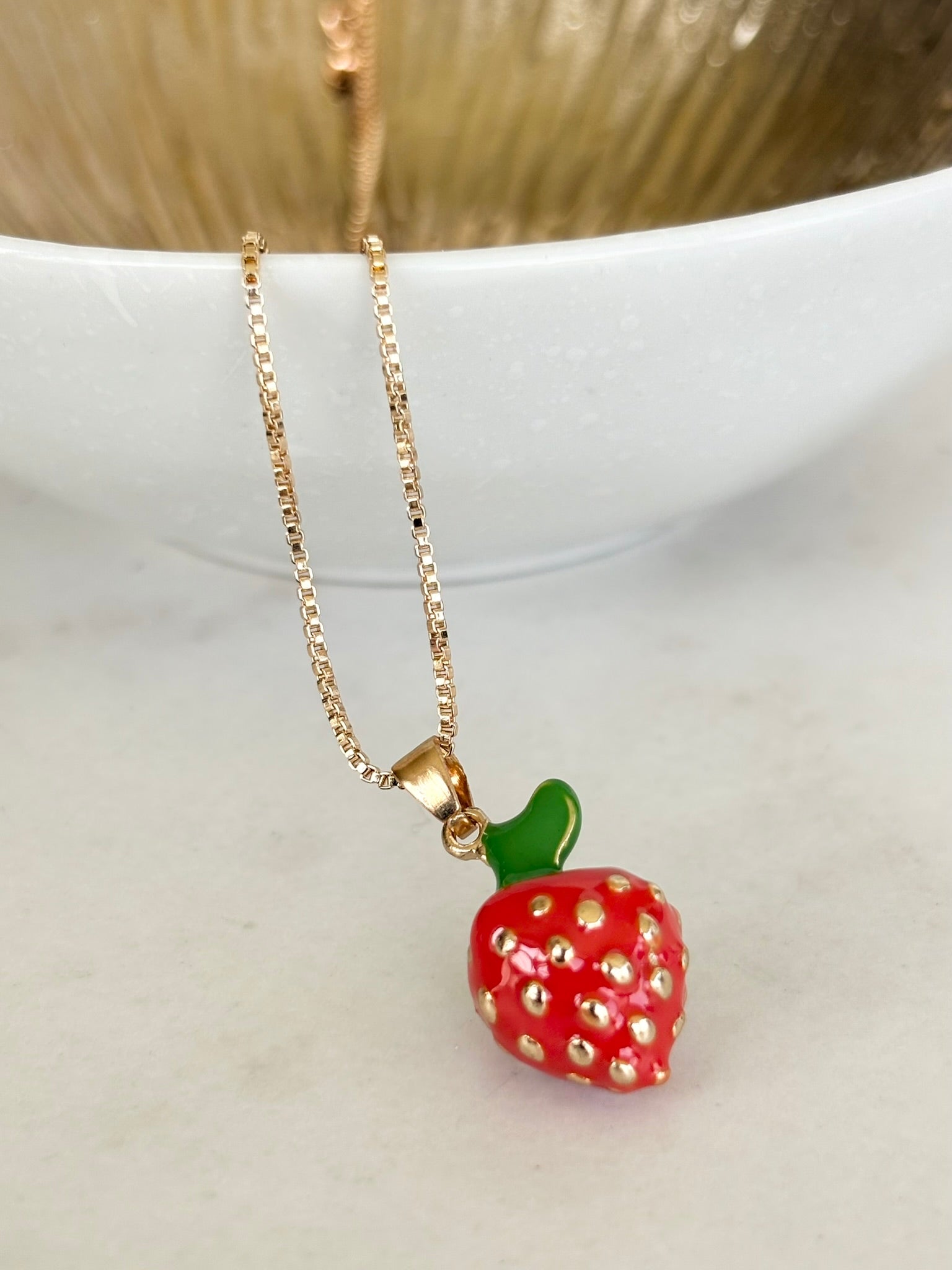 Strawberry Enamel Pendant Necklace