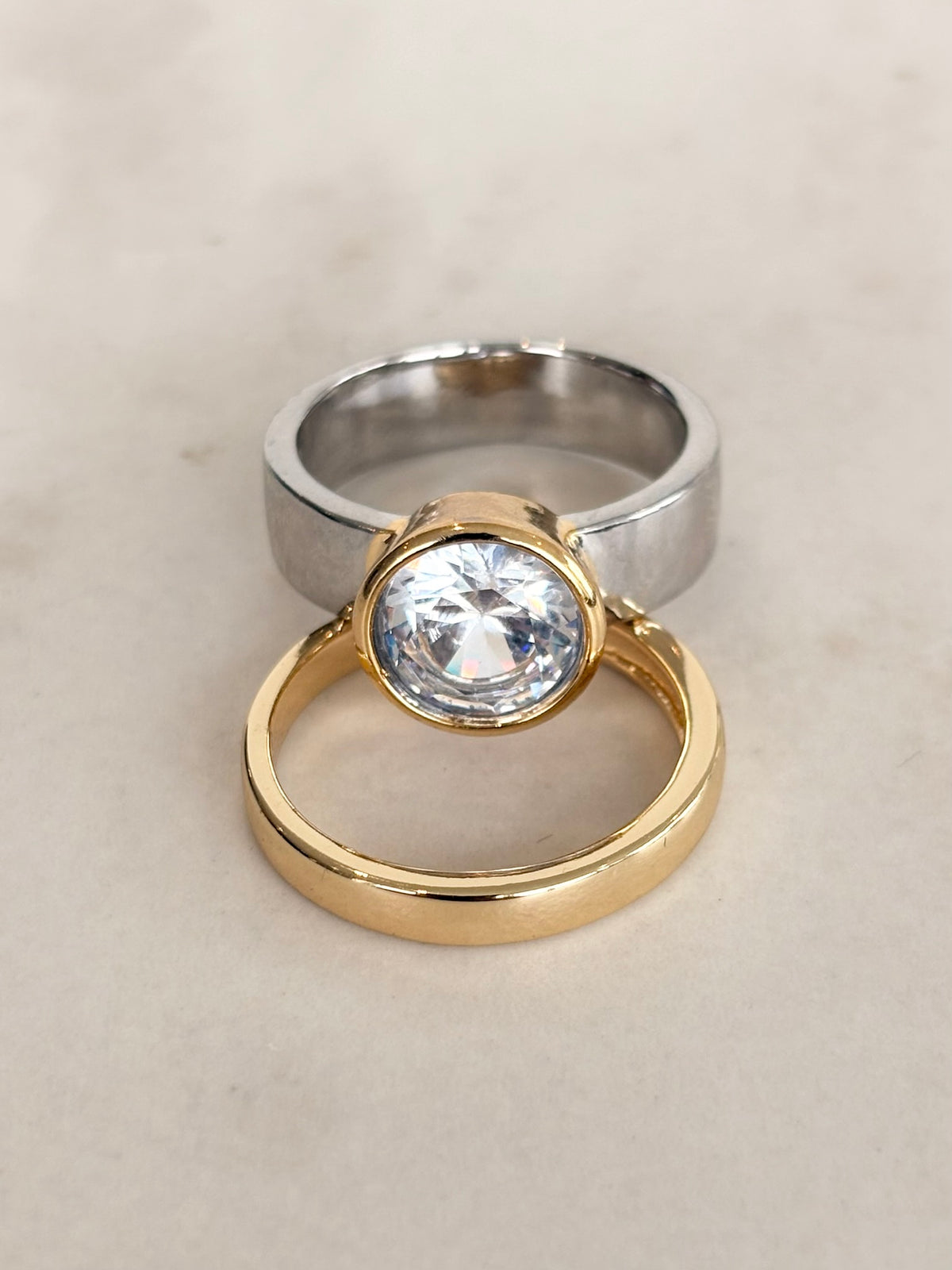 Silver and Gold Wide Band Ring Duo