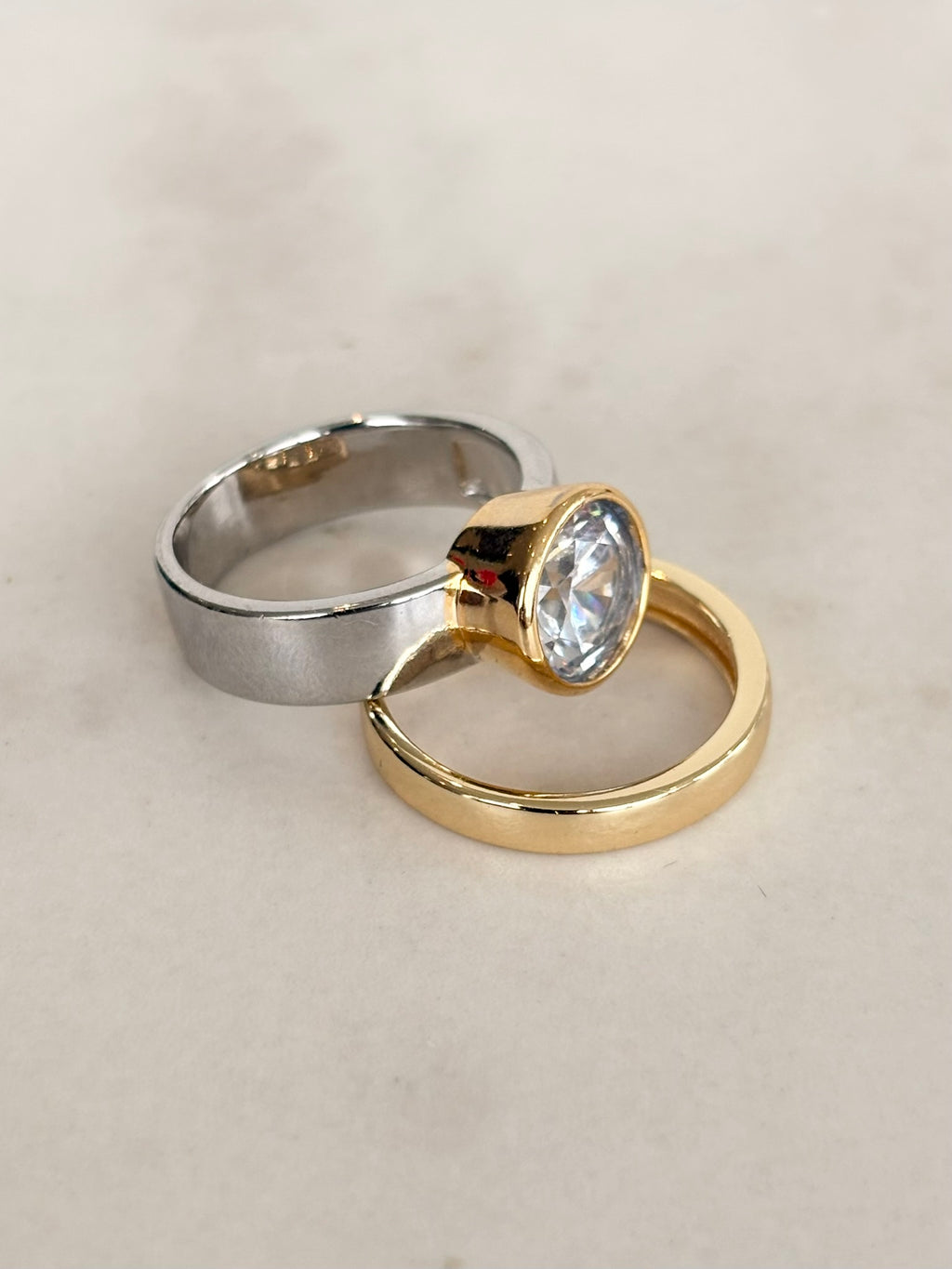 Silver and Gold Wide Band Ring Duo