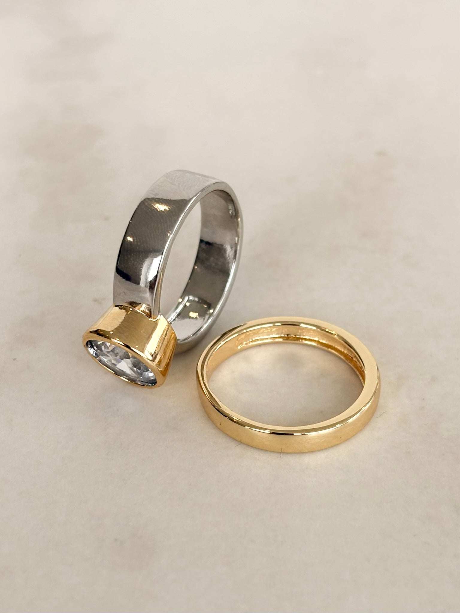 Silver and Gold Wide Band Ring Duo