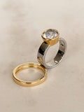 Silver and Gold Wide Band Ring Duo