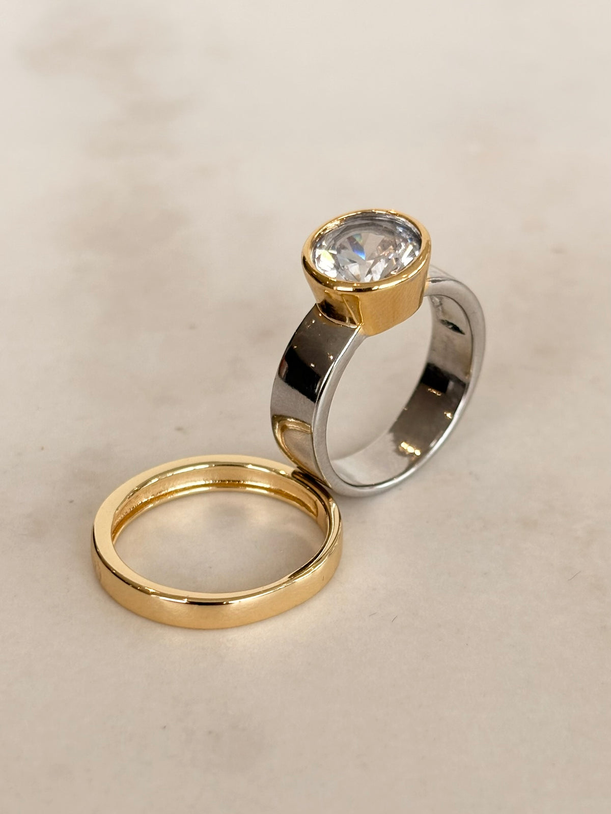 Silver and Gold Wide Band Ring Duo
